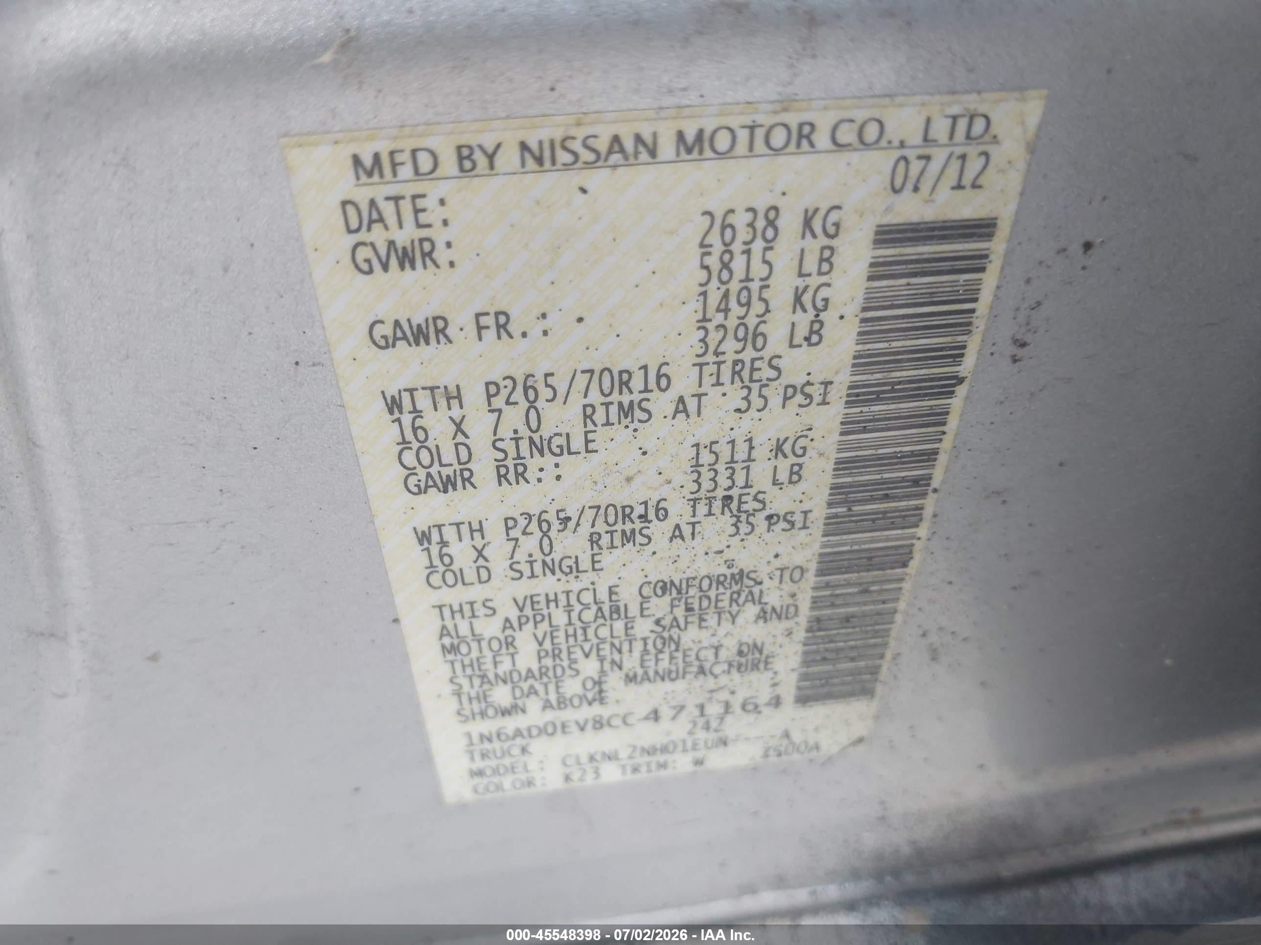 2012 Nissan Frontier Sv Silver vin: 1N6AD0EV8CC471164