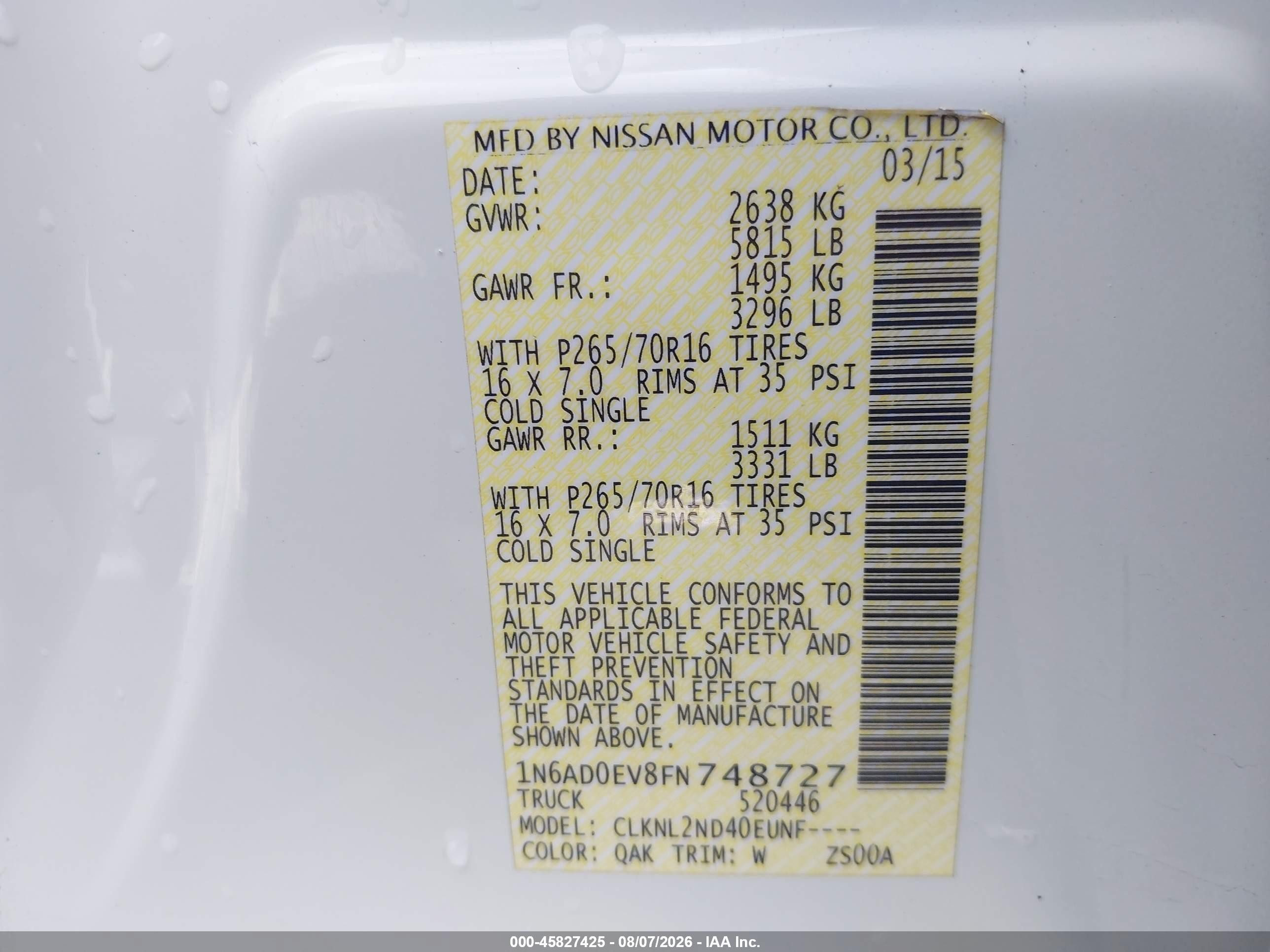 2015 Nissan Frontier Sv Белый vin: 1N6AD0EV8FN748727
