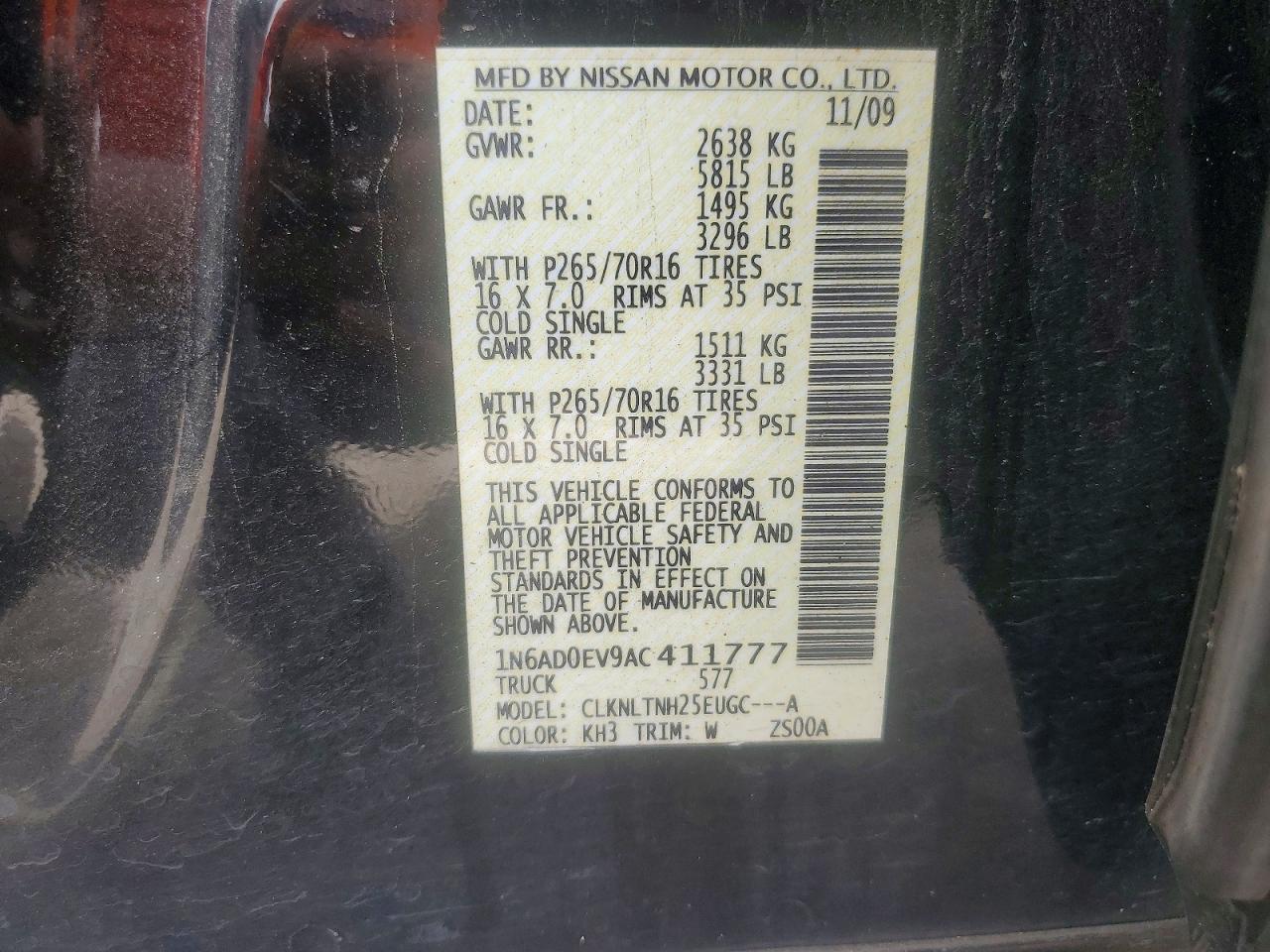2010 Nissan Frontier Se V6 Black vin: 1N6AD0EV9AC411777