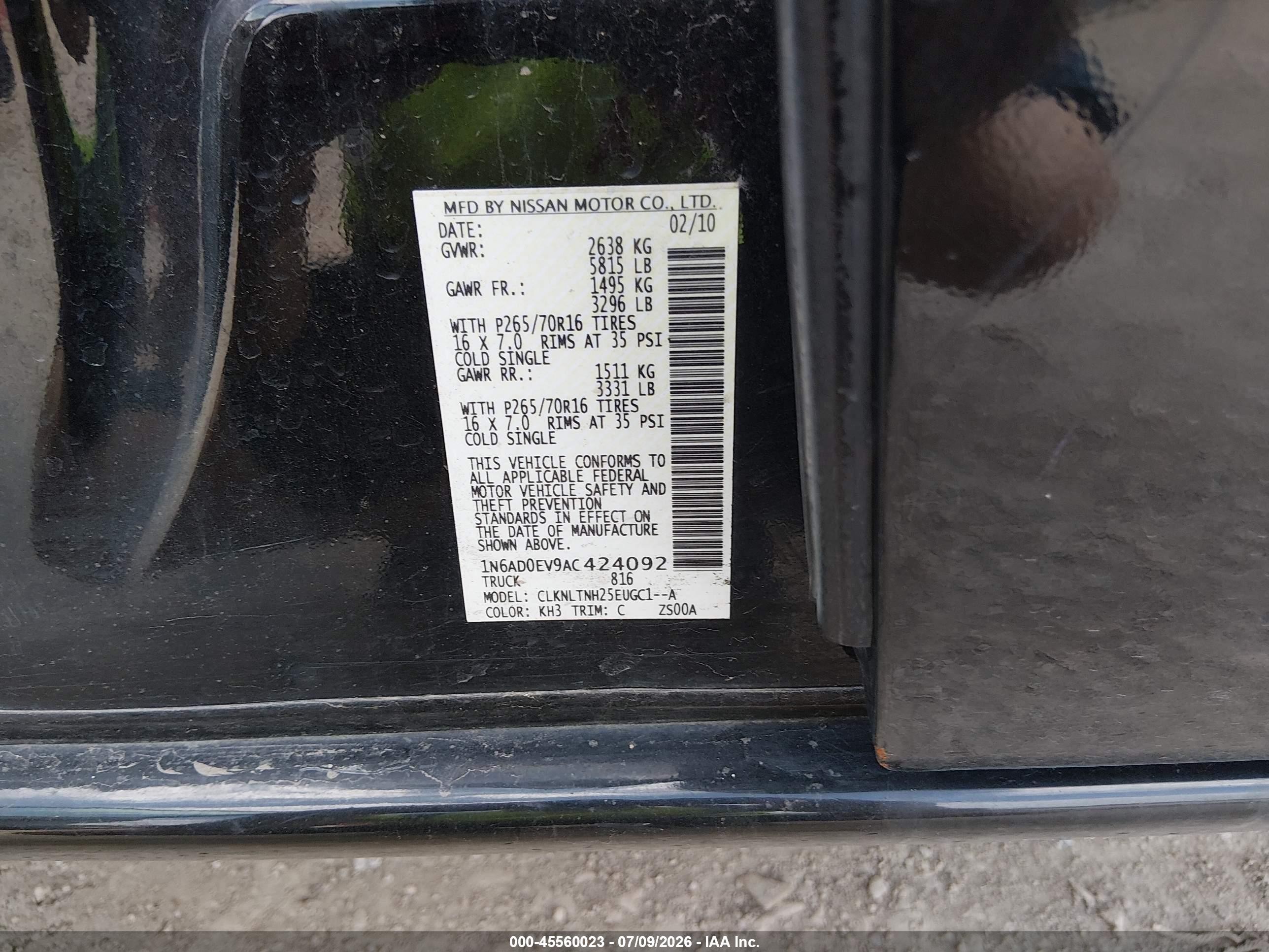 2010 Nissan Frontier Se Black vin: 1N6AD0EV9AC424092