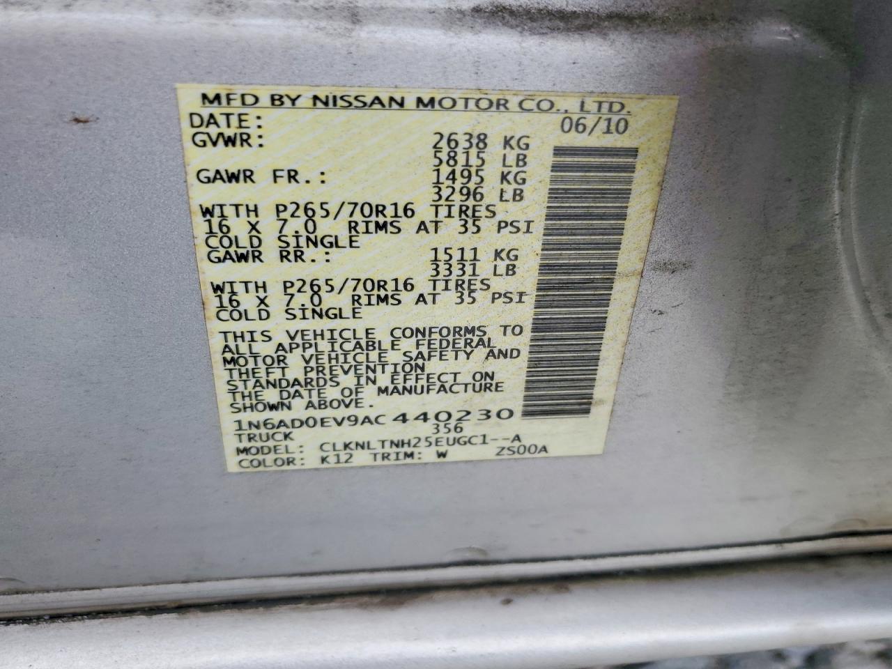 2010 Nissan Frontier Se V6 Silver vin: 1N6AD0EV9AC440230