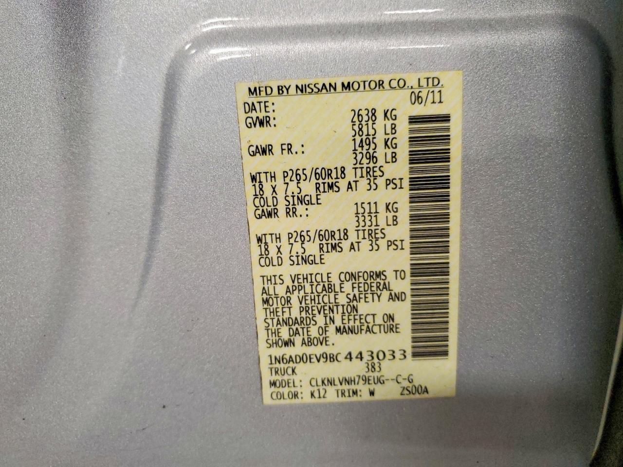 2011 Nissan Frontier S Silver vin: 1N6AD0EV9BC443033