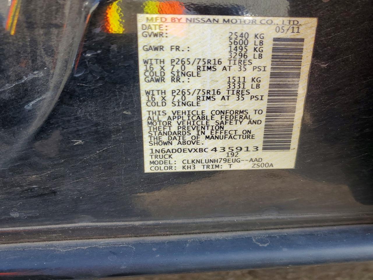 2011 Nissan Frontier S Black vin: 1N6AD0EVXBC435913