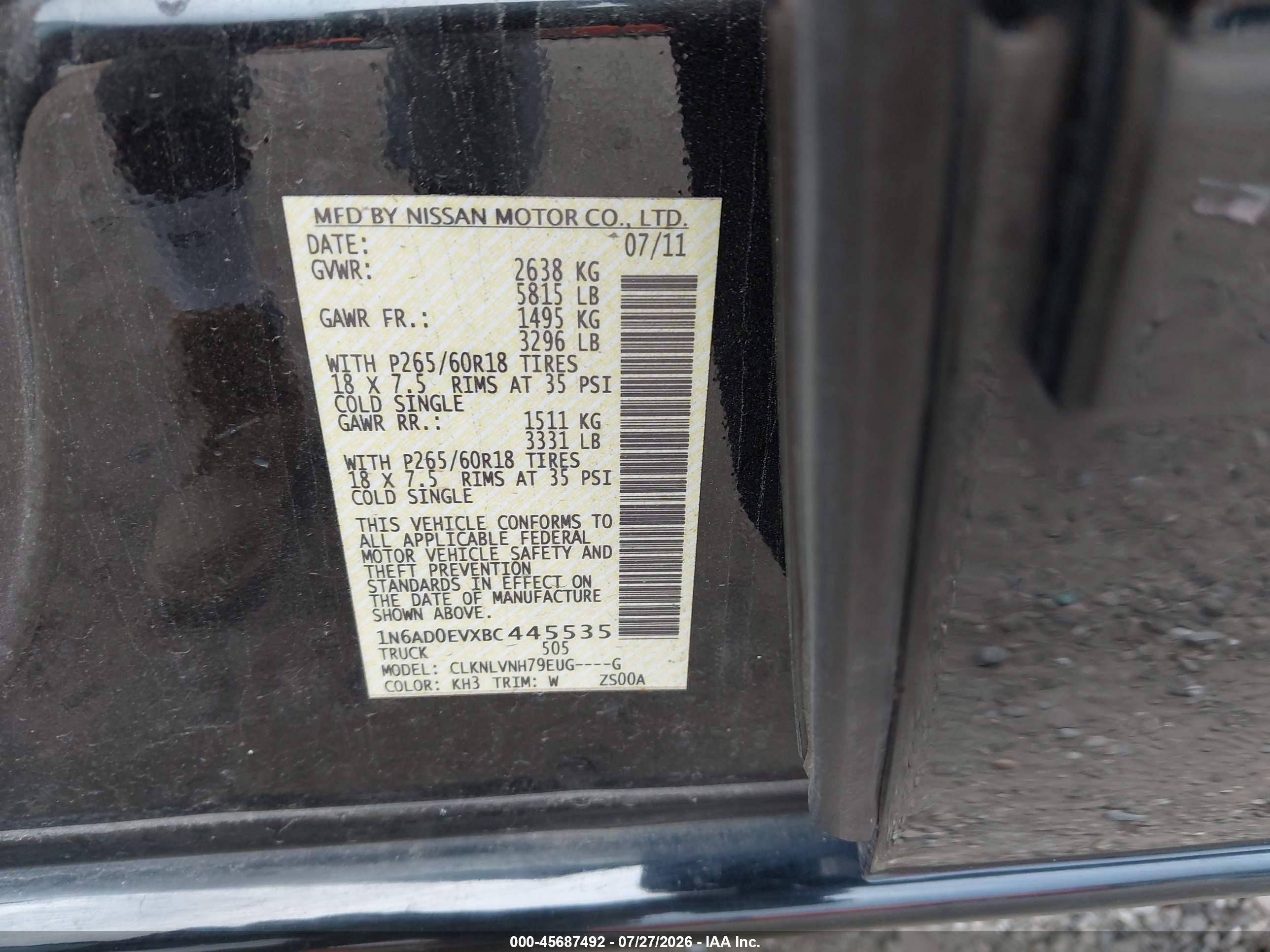 2011 Nissan Frontier Sl Черный vin: 1N6AD0EVXBC445535