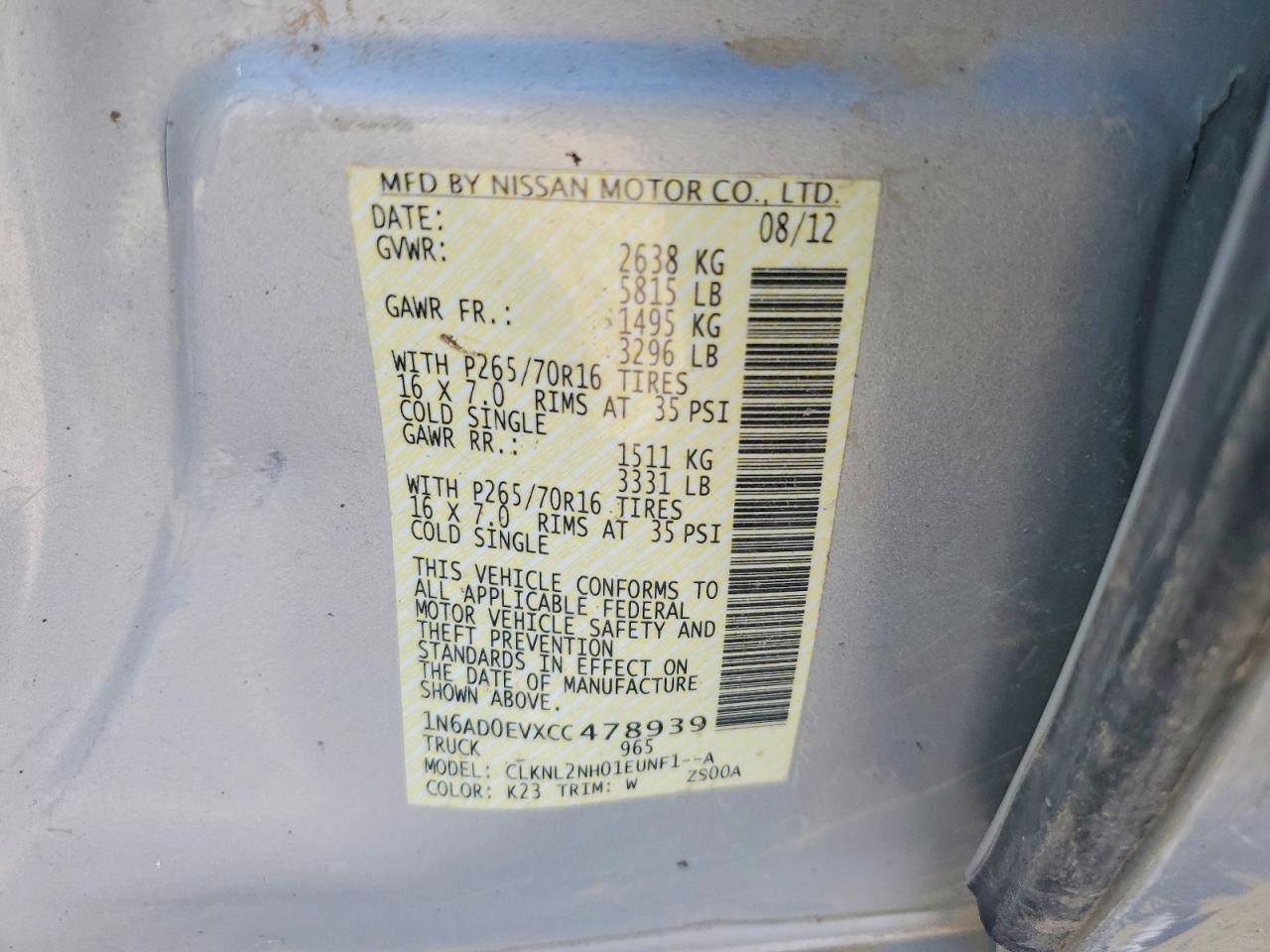 2012 Nissan Frontier S Серебряный vin: 1N6AD0EVXCC478939