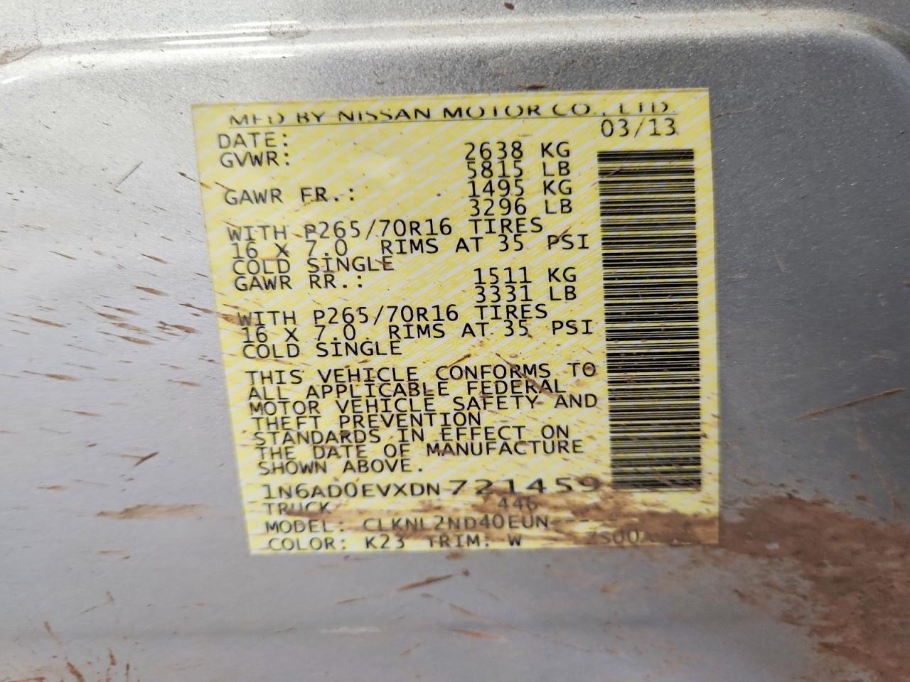 2013 Nissan Frontier S Silver vin: 1N6AD0EVXDN721459