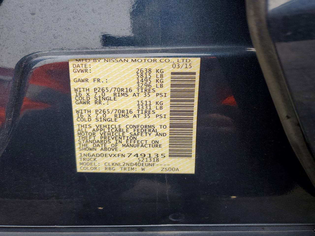 2015 Nissan Frontier S Синий vin: 1N6AD0EVXFN749135