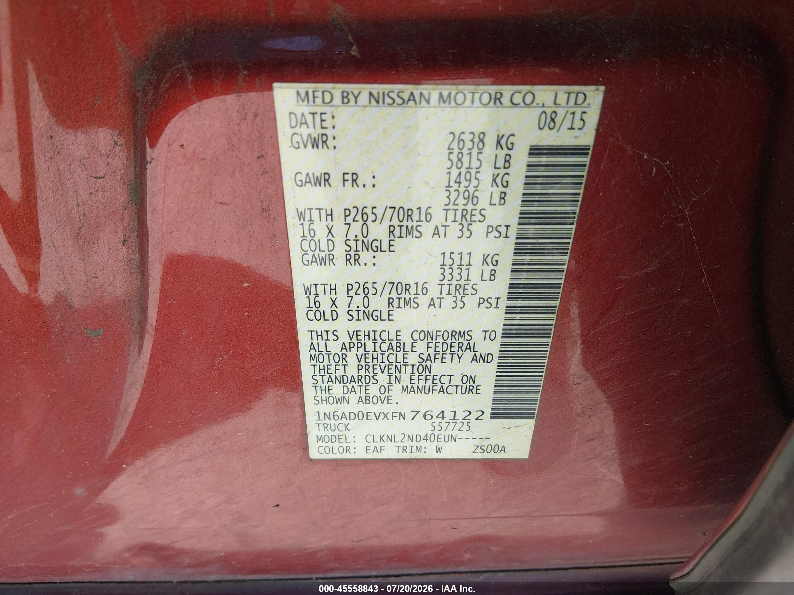 2015 Nissan Frontier Sv Orange vin: 1N6AD0EVXFN764122