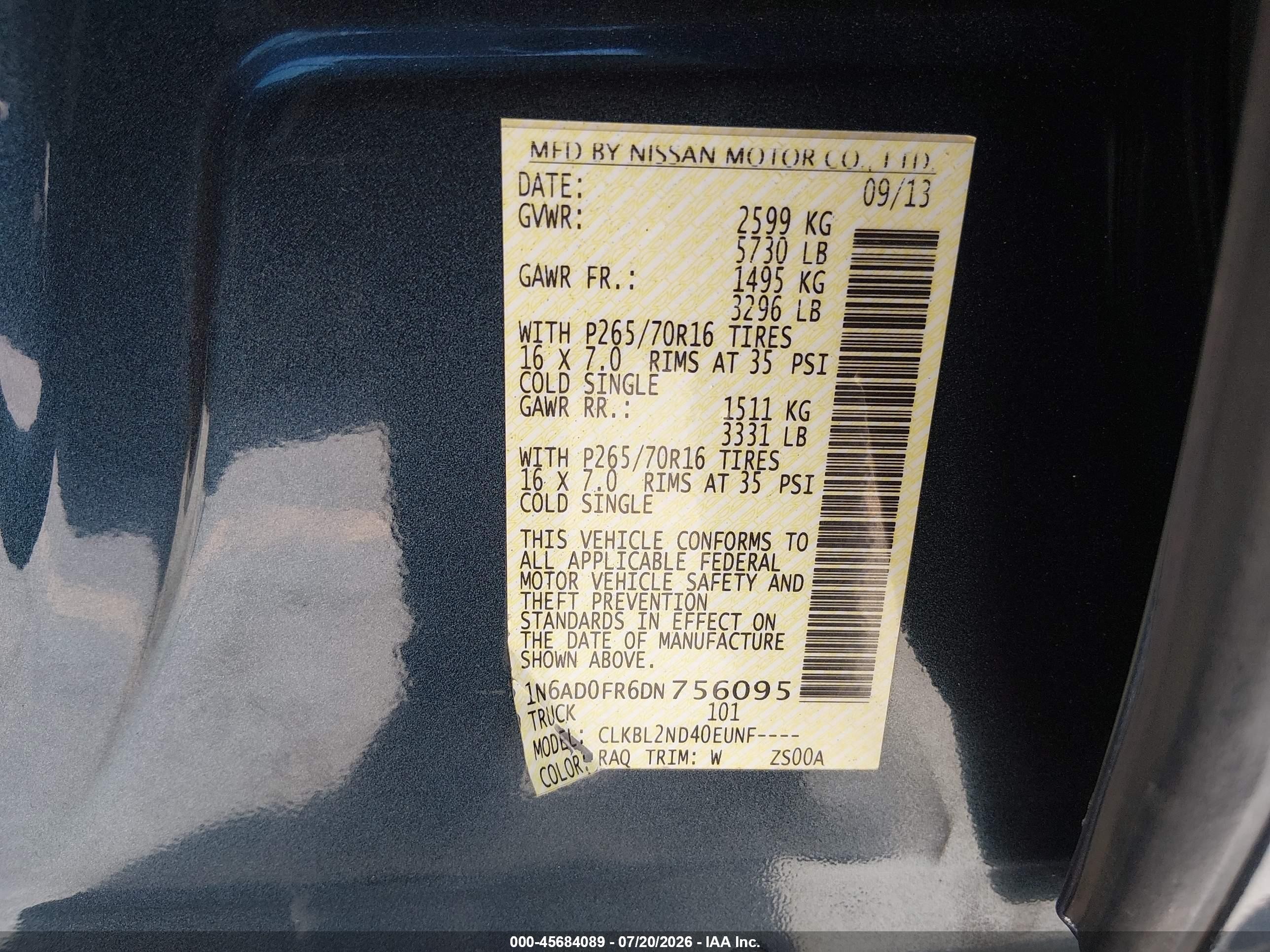 2013 Nissan Frontier Sv Blue vin: 1N6AD0FR6DN756095
