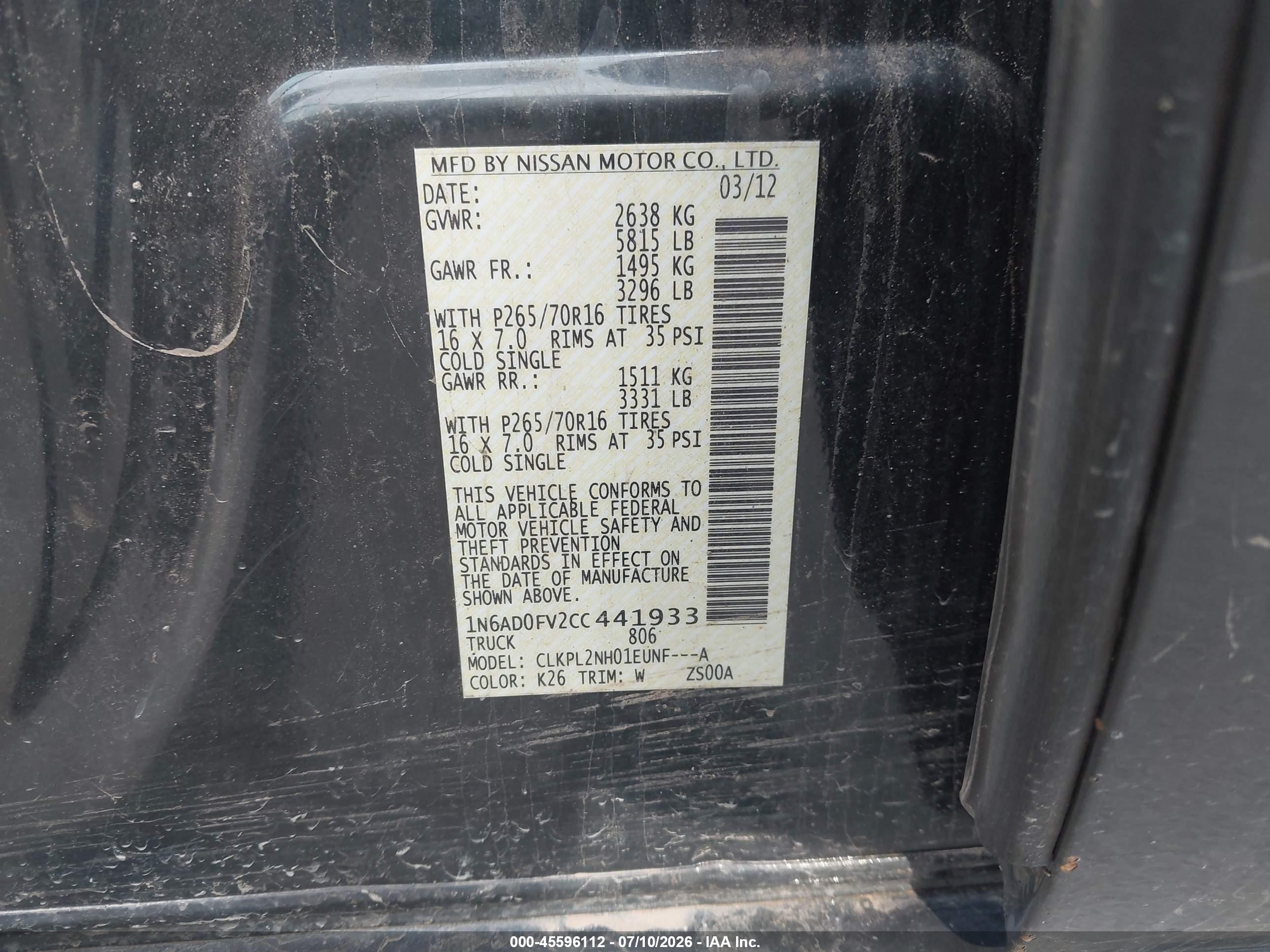 2012 Nissan Frontier Sv Gray vin: 1N6AD0FV2CC441933