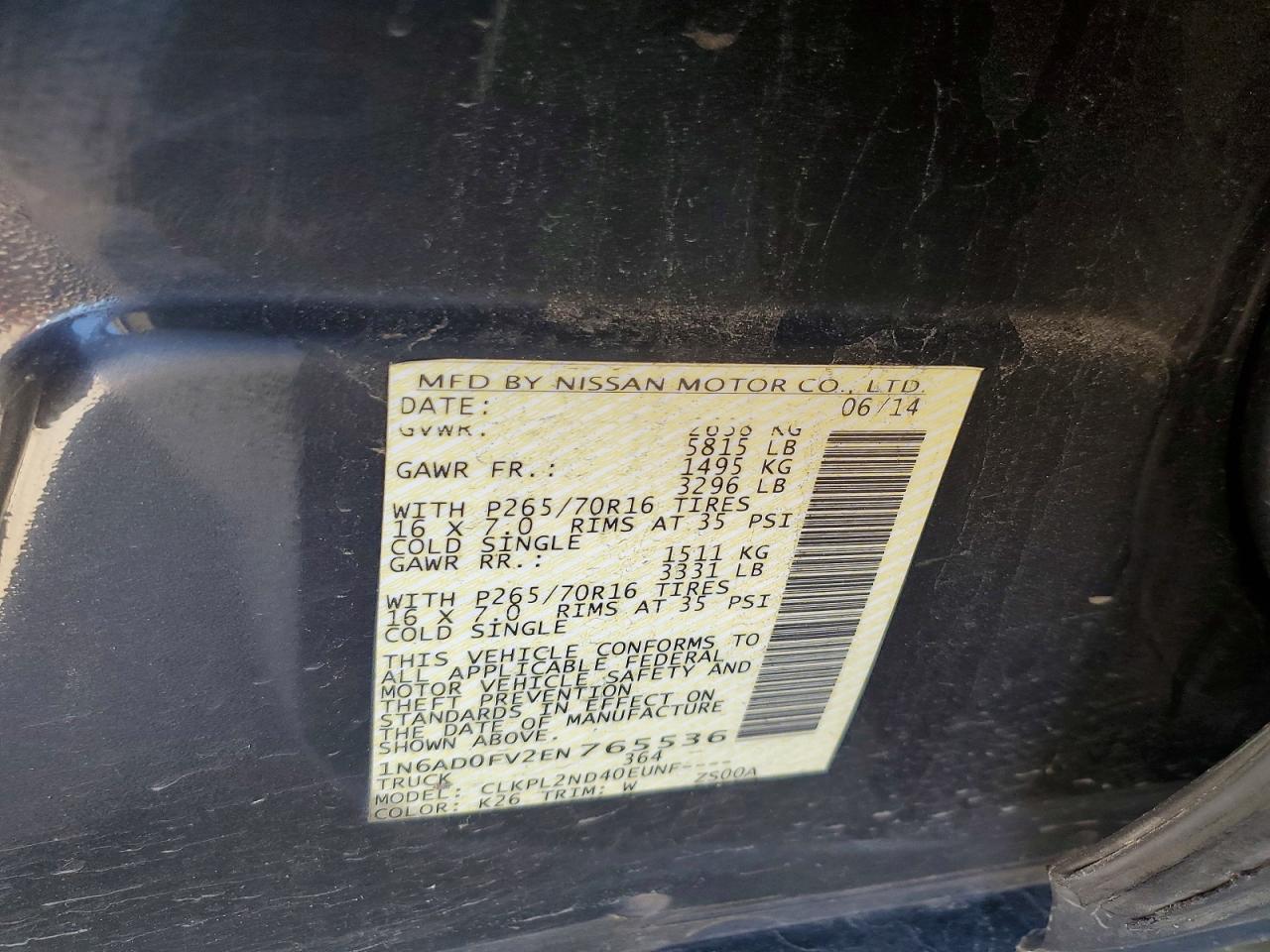 2014 Nissan Frontier Sv Gray vin: 1N6AD0FV2EN765536