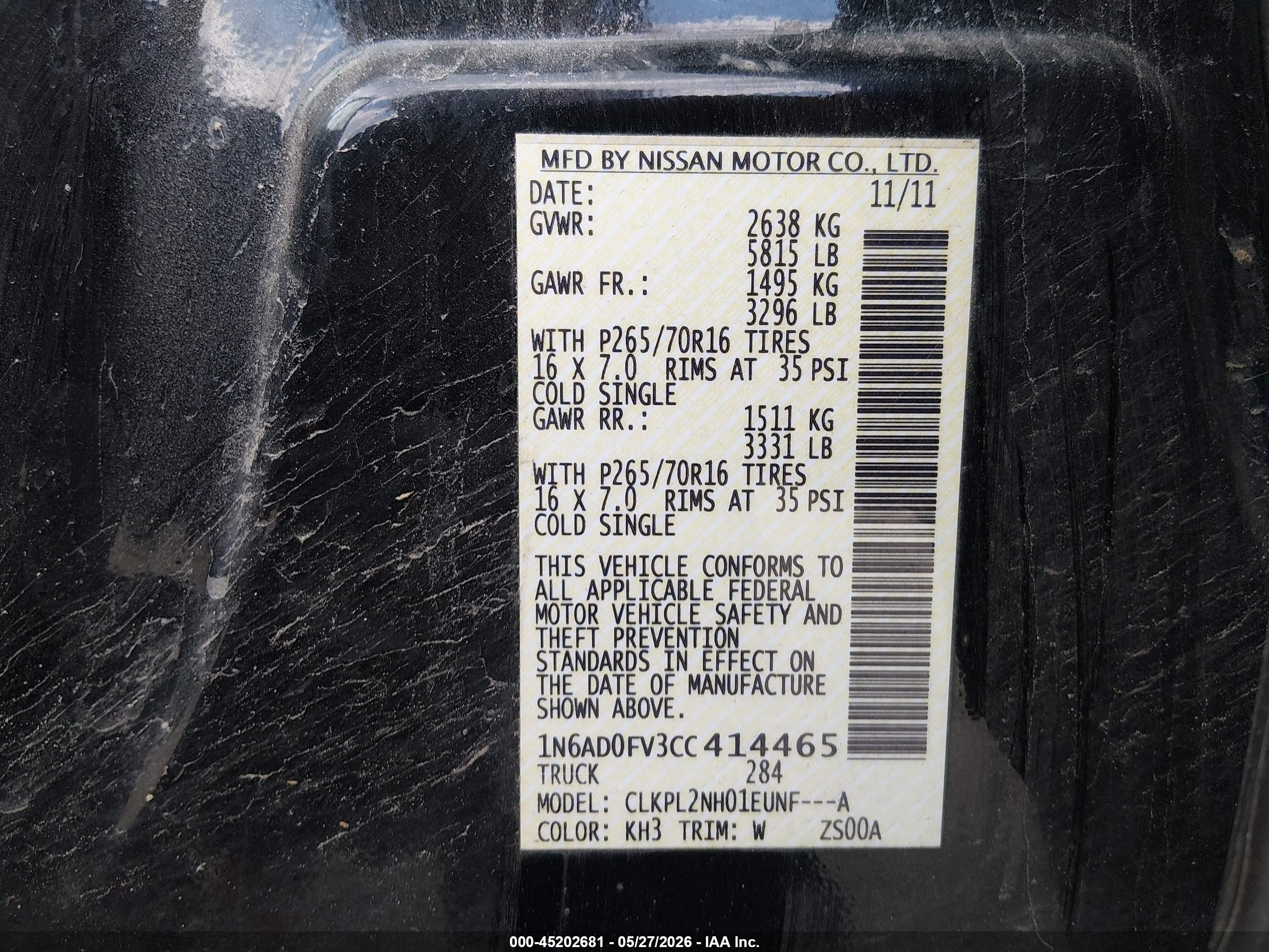 2012 Nissan Frontier Sv Black vin: 1N6AD0FV3CC414465