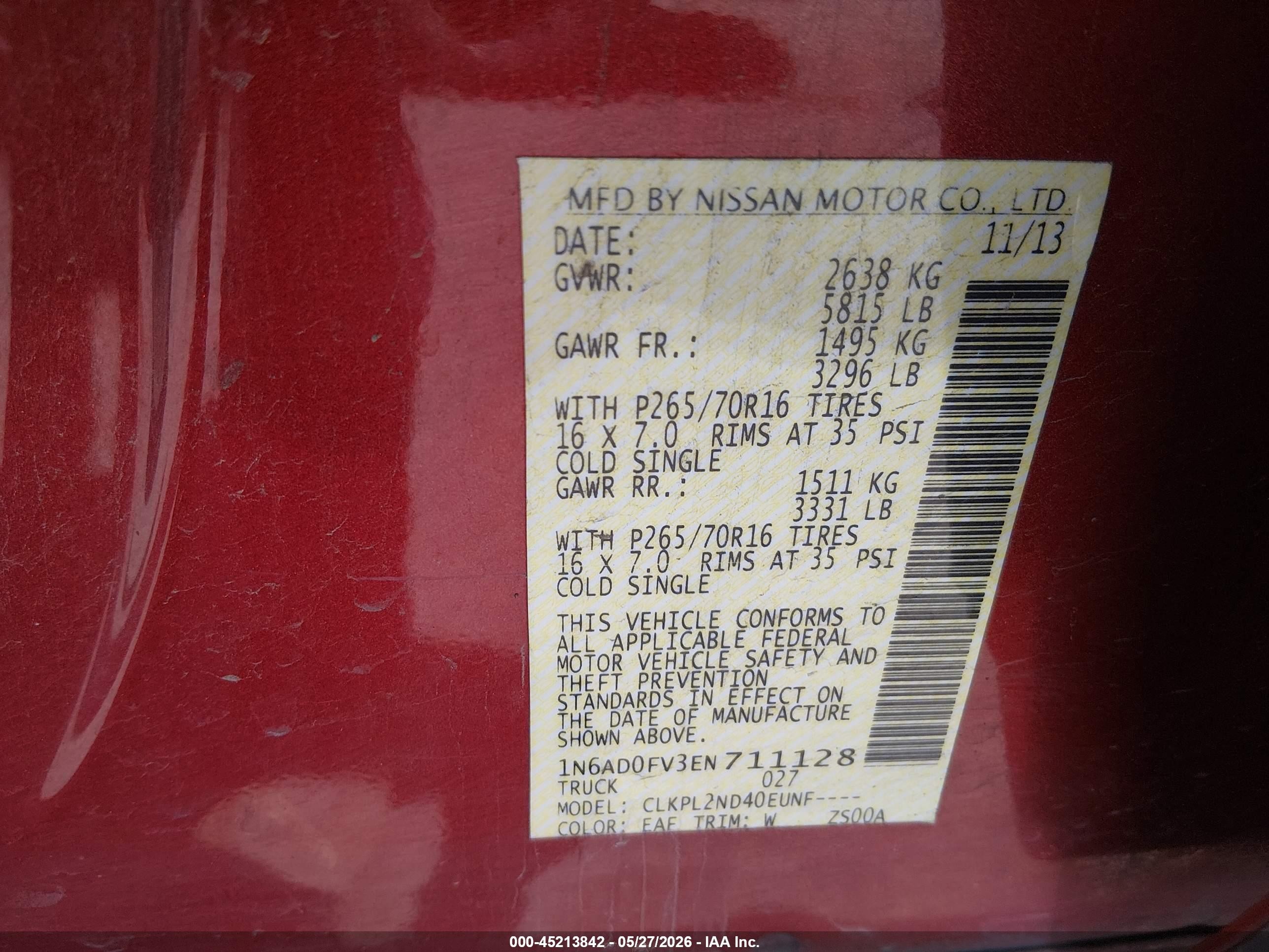 2014 Nissan Frontier Sv Red vin: 1N6AD0FV3EN711128