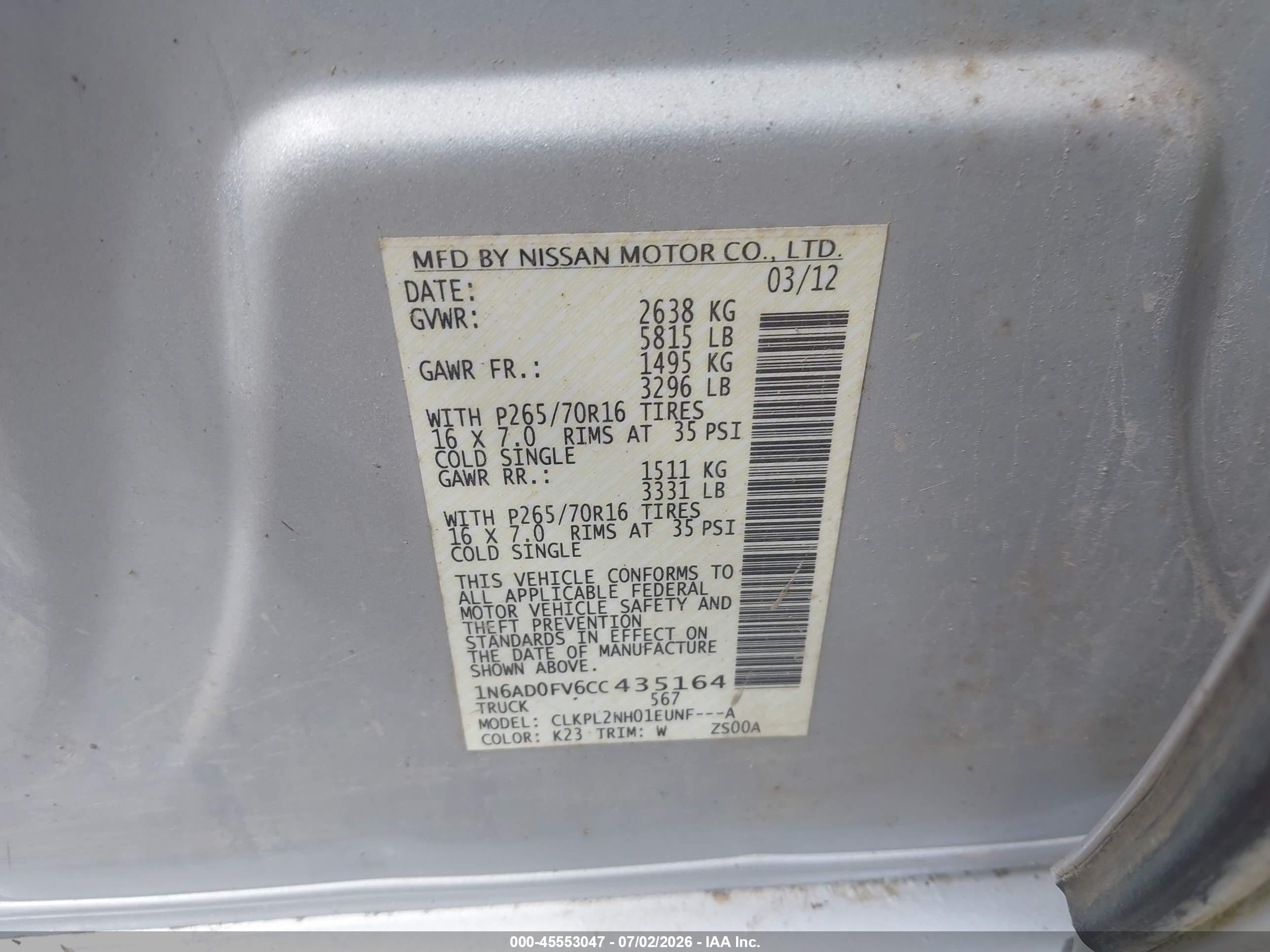 2012 Nissan Frontier Sv Silver vin: 1N6AD0FV6CC435164