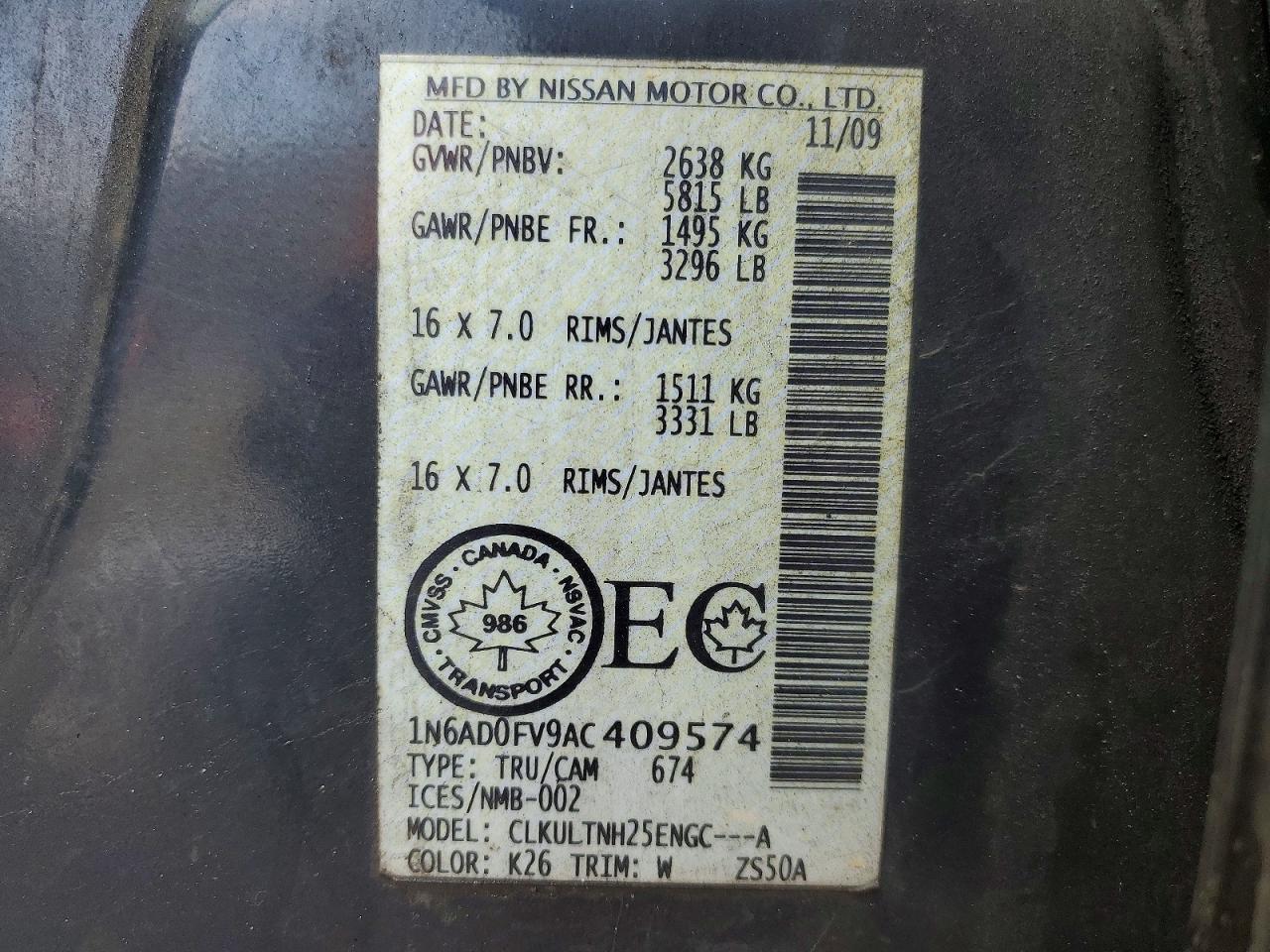 2010 Nissan Frontier Se V6 Charcoal vin: 1N6AD0FV9AC409574