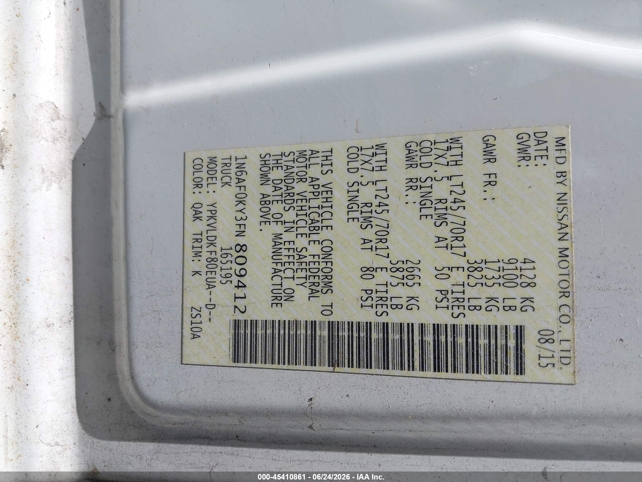 2015 Nissan Nv Cargo Nv2500 Hd S V8 White vin: 1N6AF0KY3FN809412