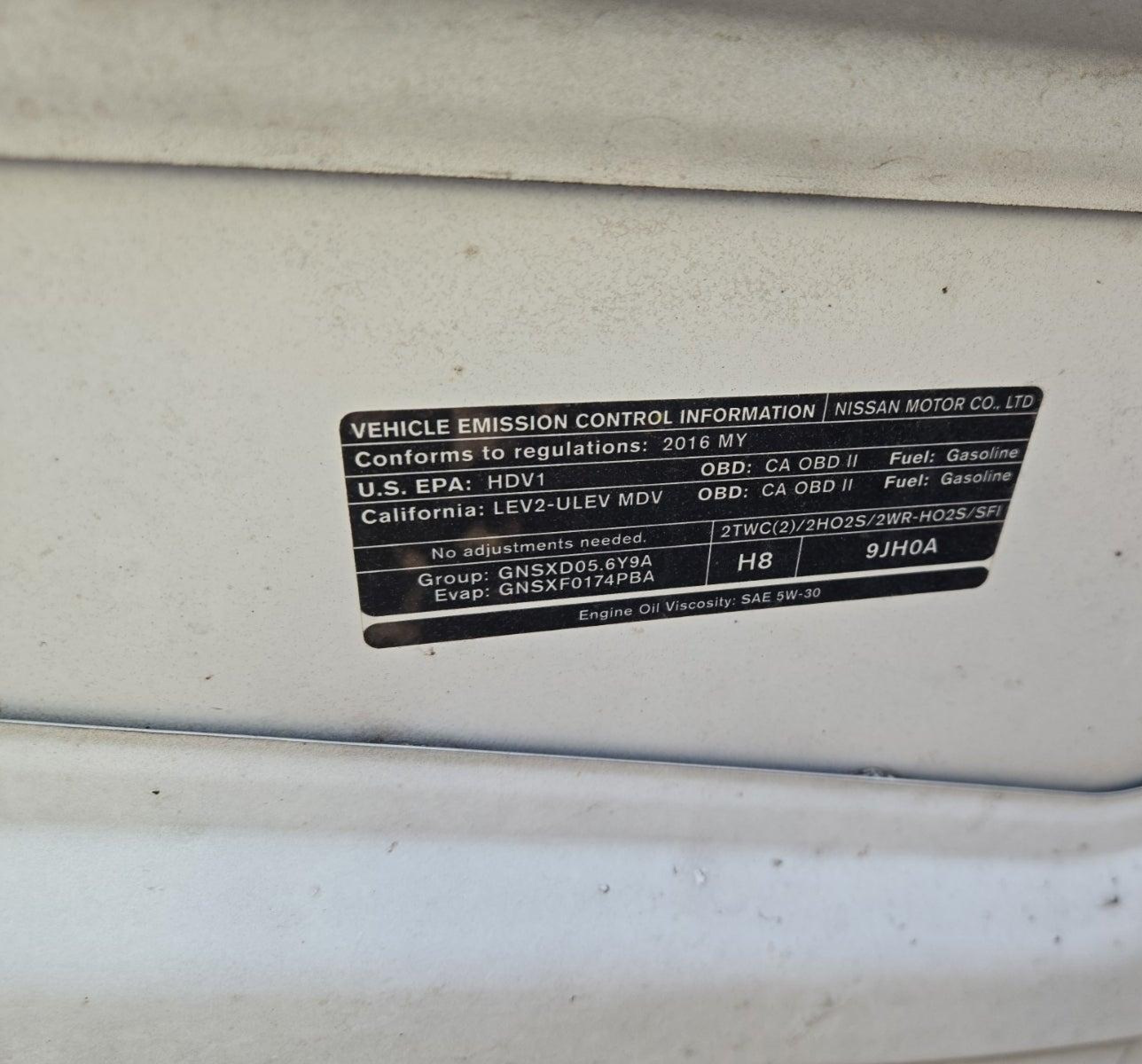 2016 Nissan Nv 2500 S/sv/2500 Sl/s/sv/sl vin: 1N6AF0KY4GN802308