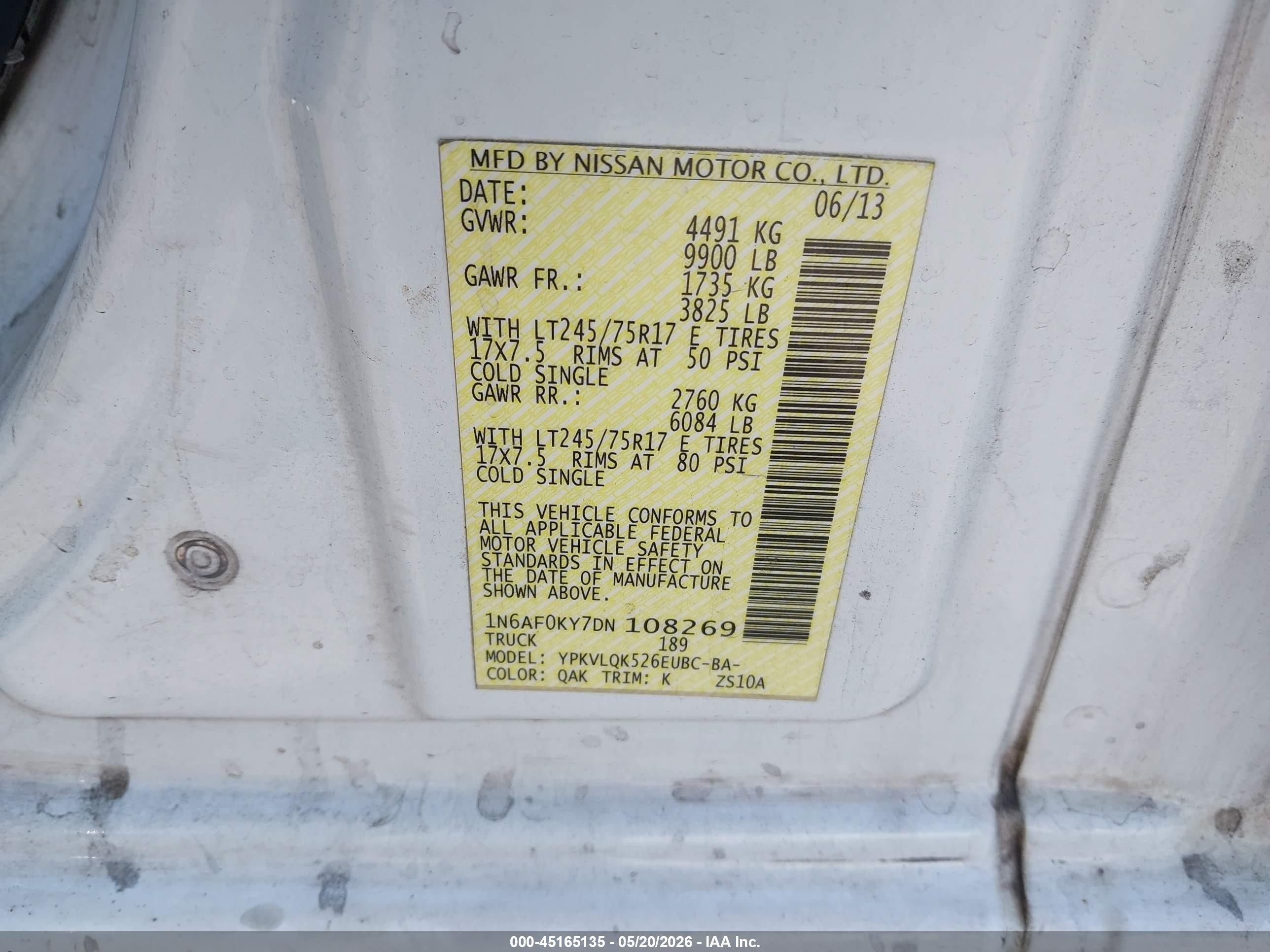 2013 Nissan Nv Cargo Nv3500 Hd S V8 White vin: 1N6AF0KY7DN108269