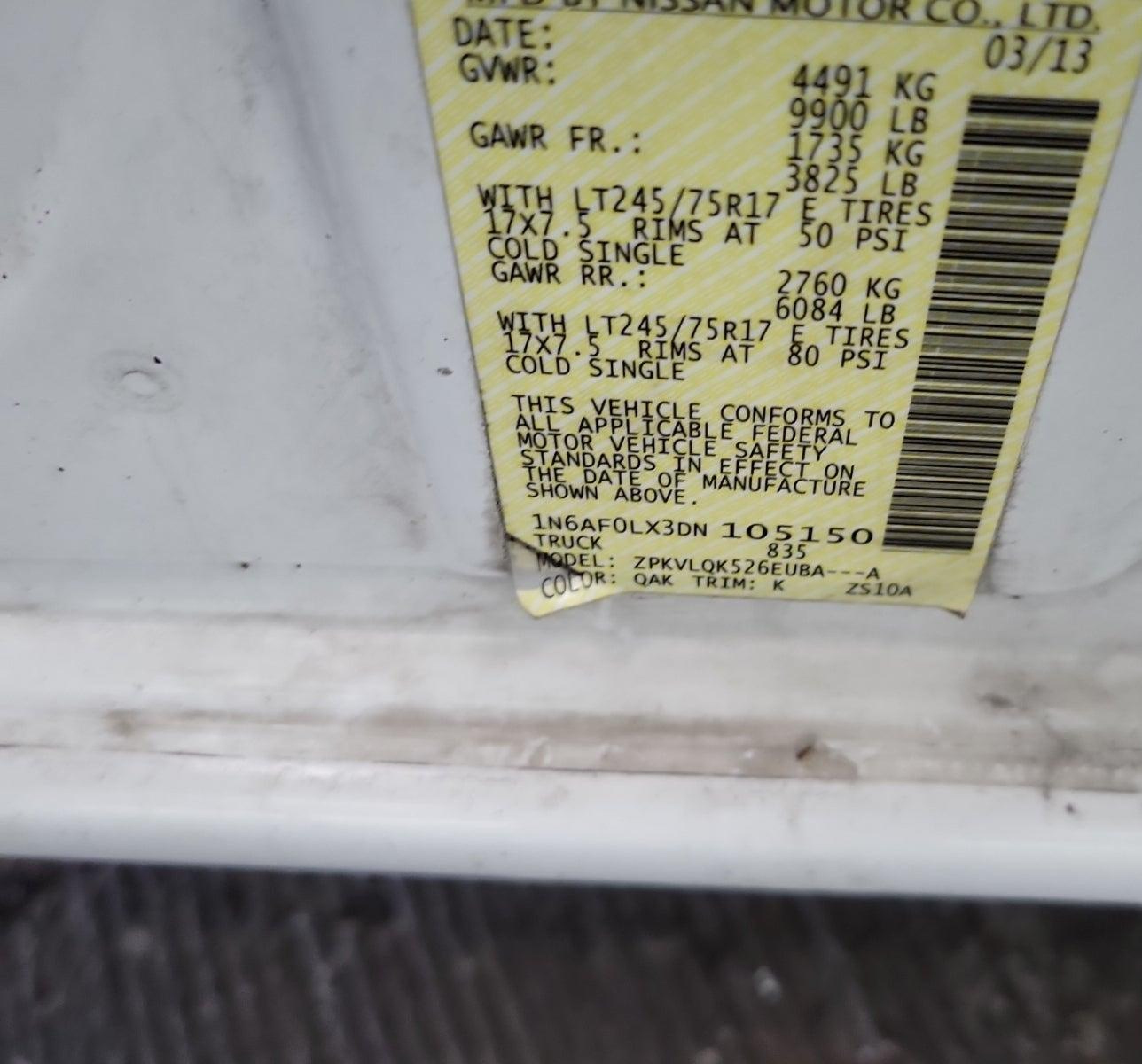 2013 Nissan Nv Cargo Nv3500 Hd S V8 White vin: 1N6AF0LX3DN105150