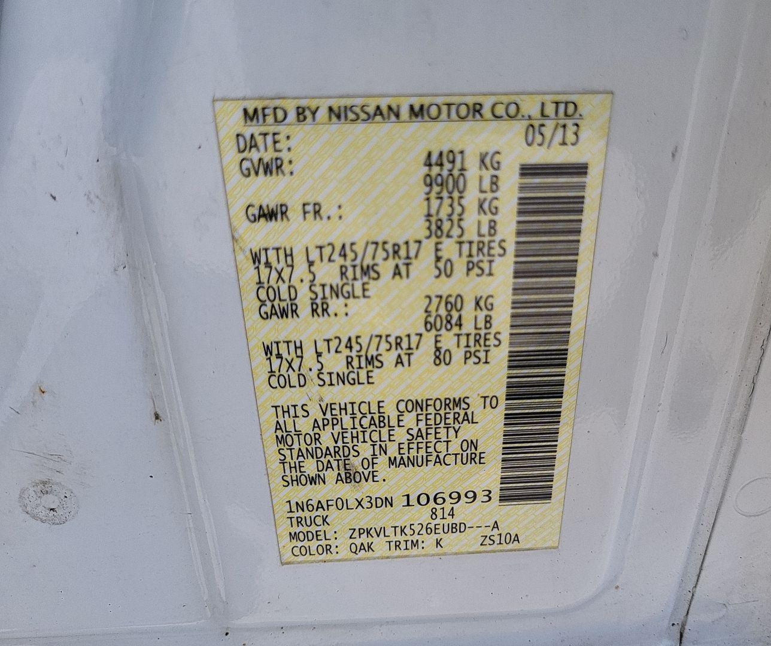 2013 Nissan Nv Cargo Nv3500 Hd Sv V8 vin: 1N6AF0LX3DN106993
