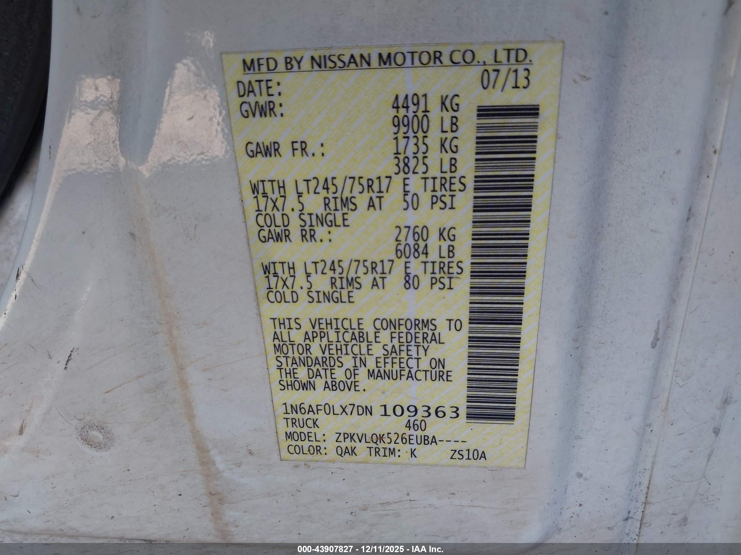 2013 Nissan Nv Cargo Nv3500 Hd S V8 White vin: 1N6AF0LX7DN109363