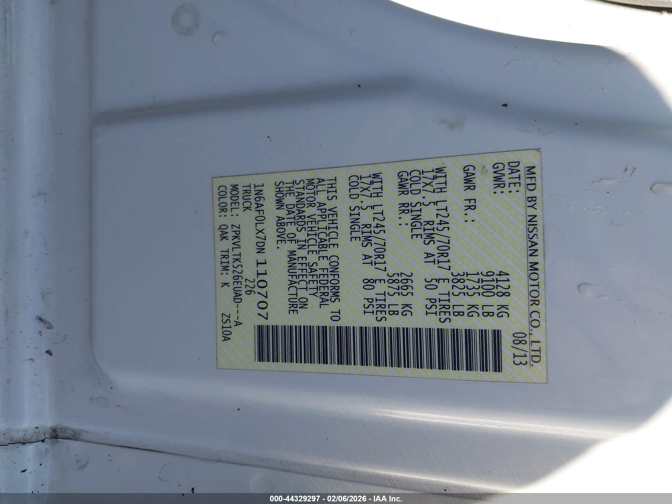 2013 Nissan Nv Cargo Nv2500 Hd Sv V8 Белый vin: 1N6AF0LX7DN110707