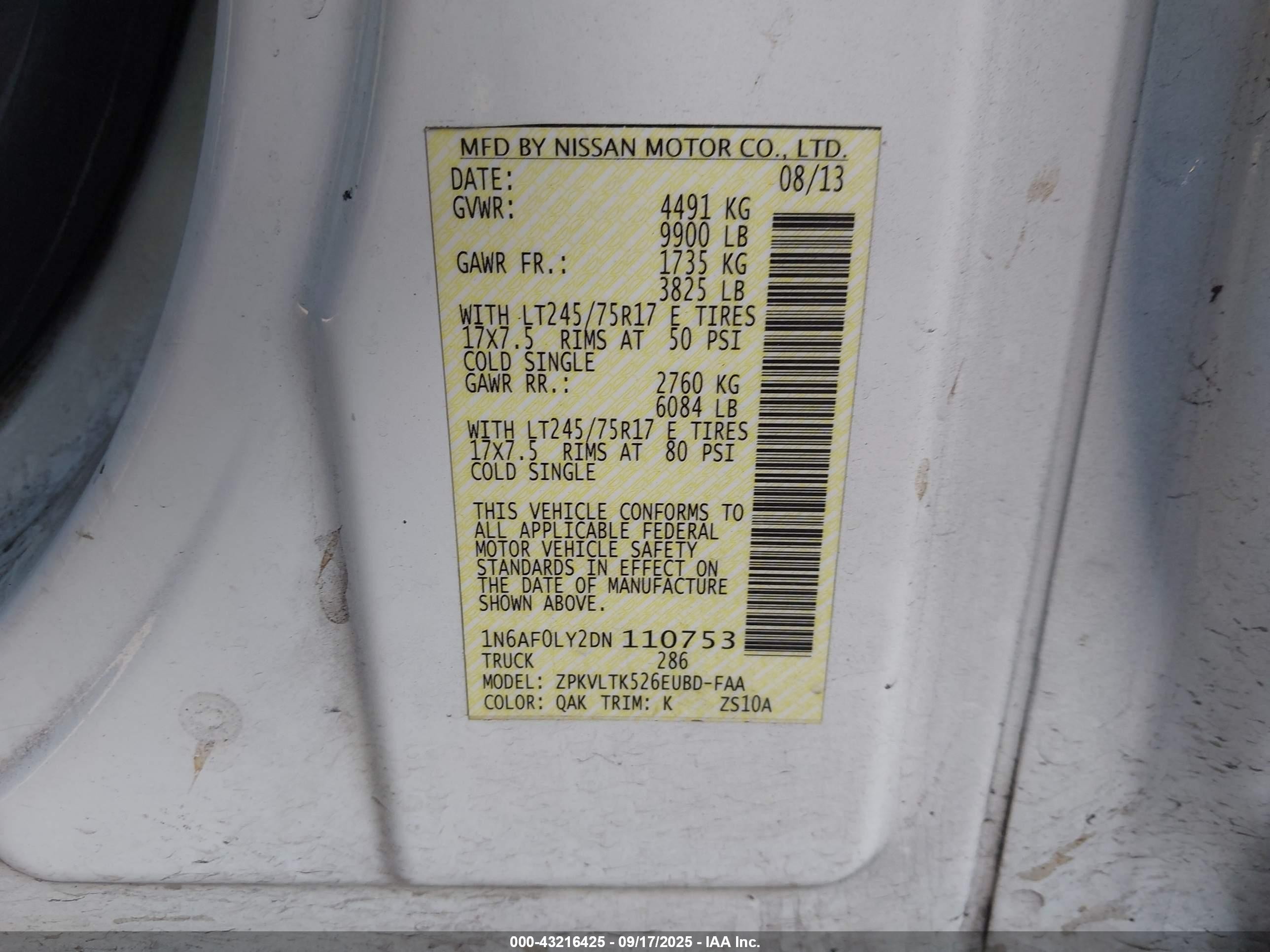 2013 Nissan Nv Cargo Nv3500 Hd Sv V8 White vin: 1N6AF0LY2DN110753