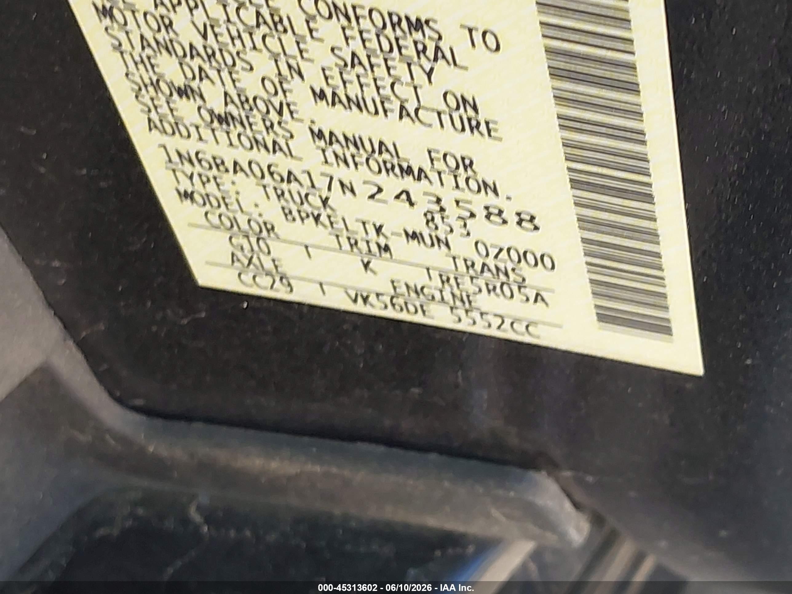 2007 Nissan Titan Se Black vin: 1N6BA06A17N243588