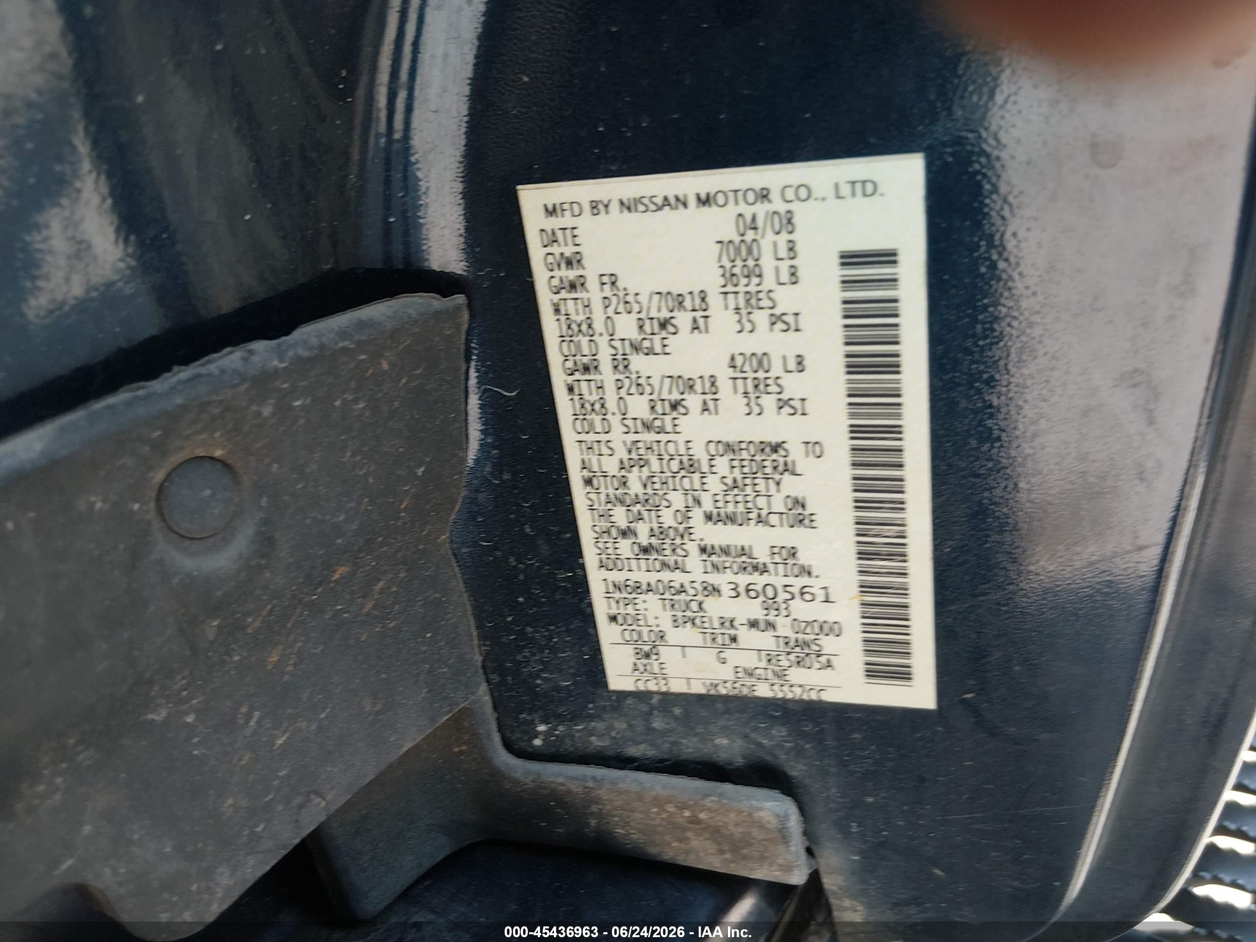 2008 Nissan Titan Xe Синий vin: 1N6BA06A58N360561