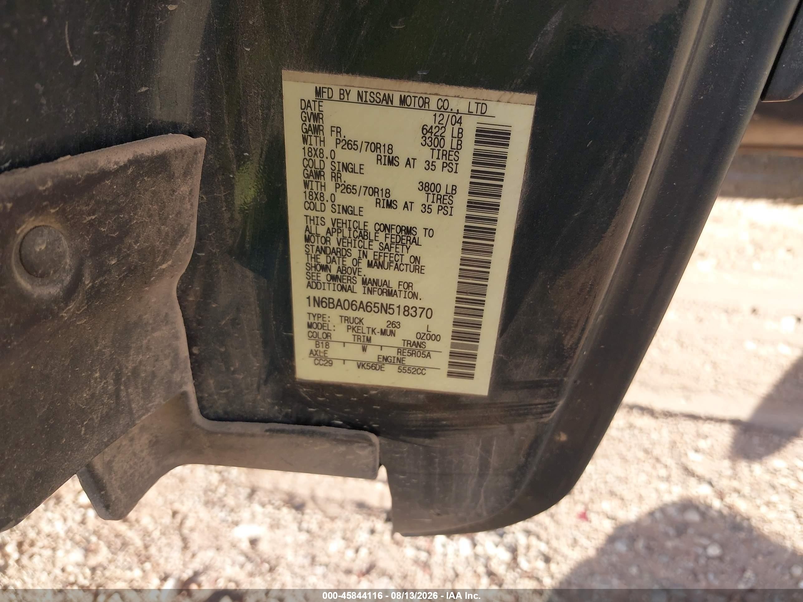 2005 Nissan Titan Se Blue vin: 1N6BA06A65N518370