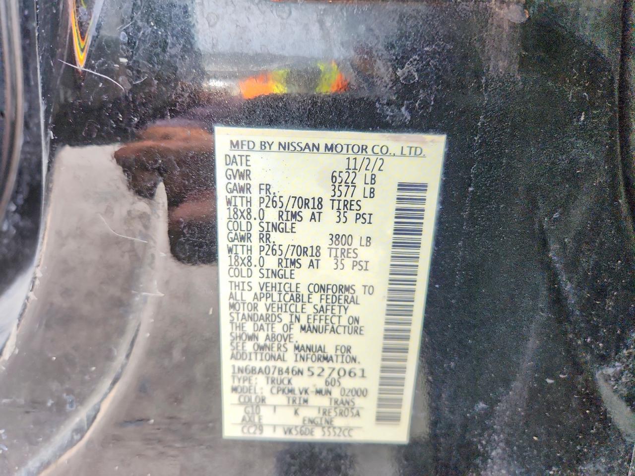 2006 Nissan Titan Xe/se/le Green vin: 1N6BA07B46N527061