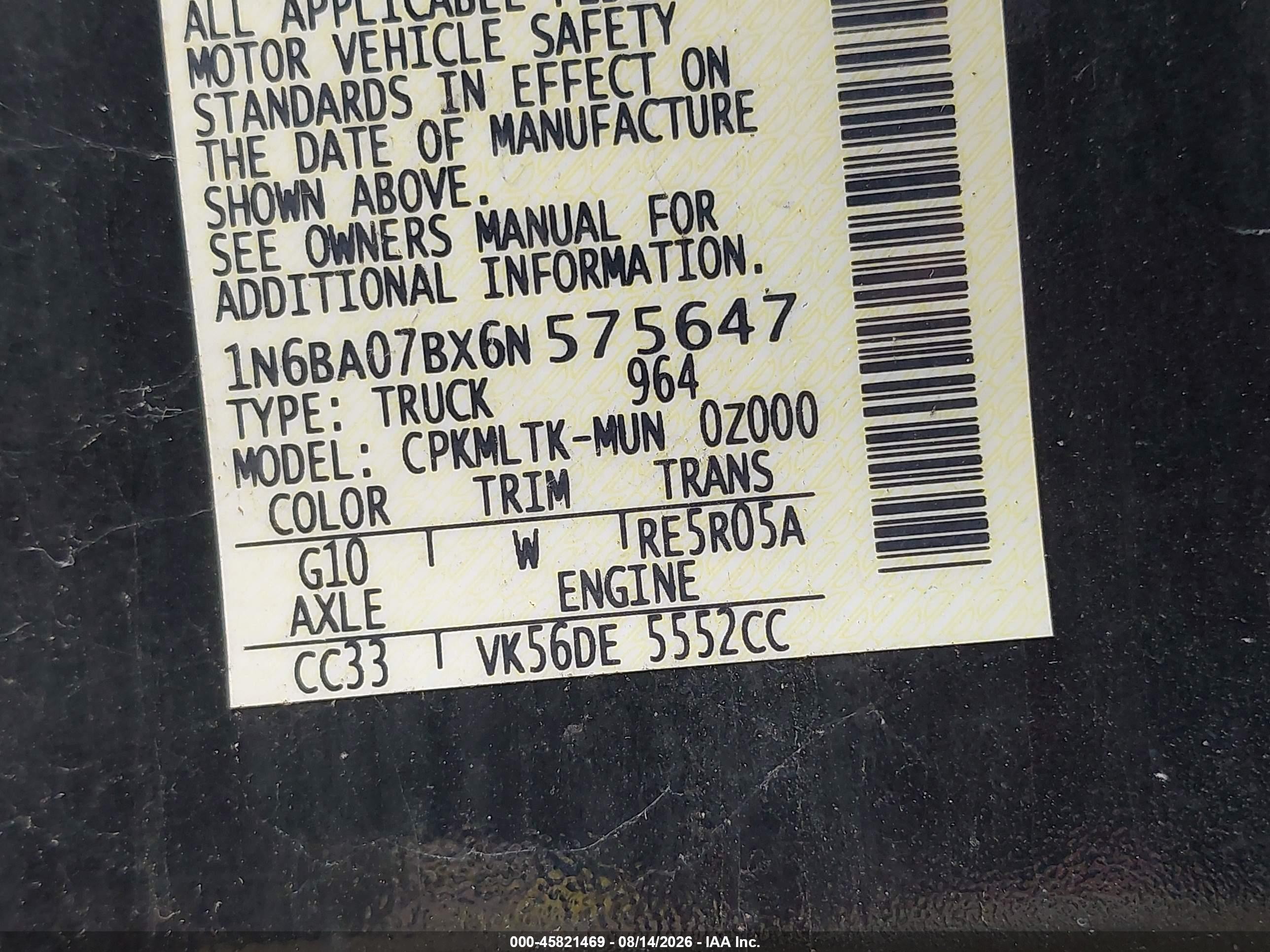 2006 Nissan Titan Se Black vin: 1N6BA07BX6N575647