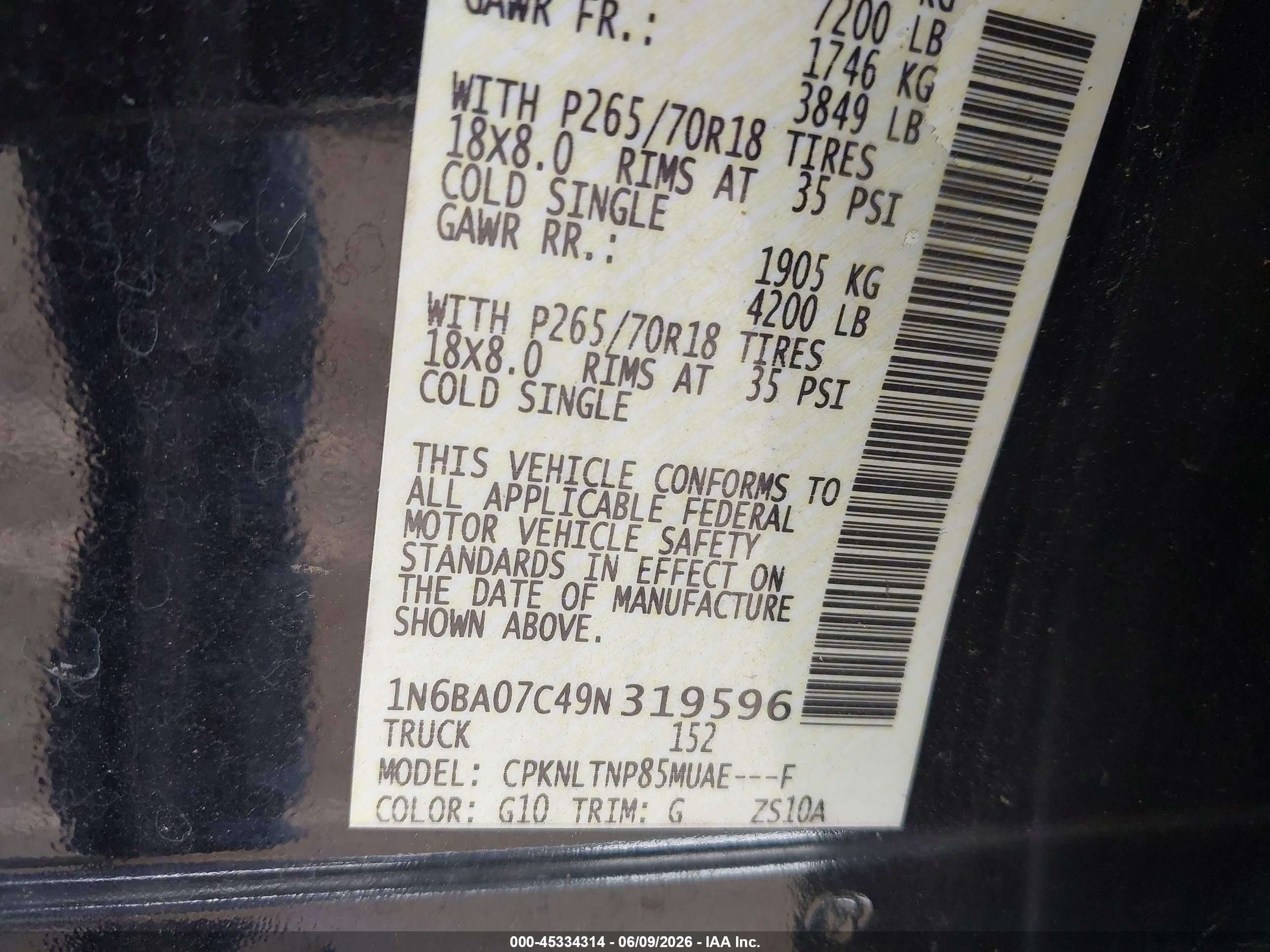 2009 Nissan Titan Se Black vin: 1N6BA07C49N319596