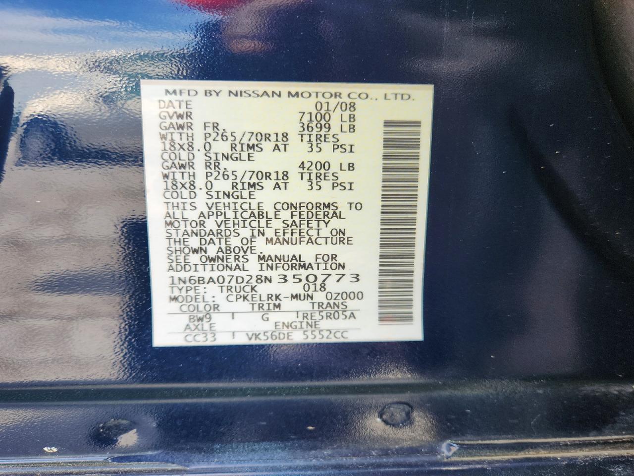 2008 Nissan Titan Xe Ffv Синий vin: 1N6BA07D28N350773