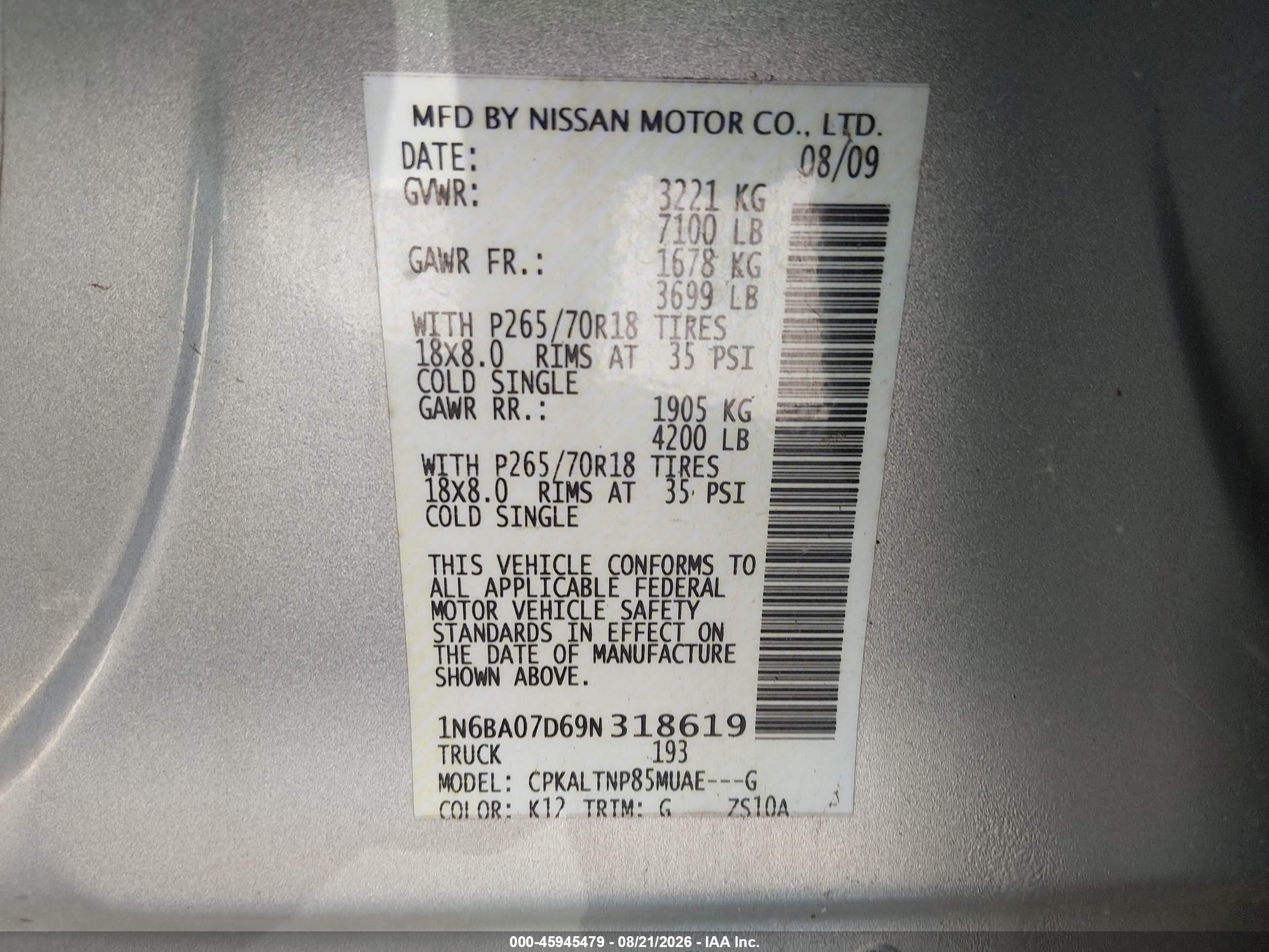 2009 Nissan Titan Se Серебряный vin: 1N6BA07D69N318619