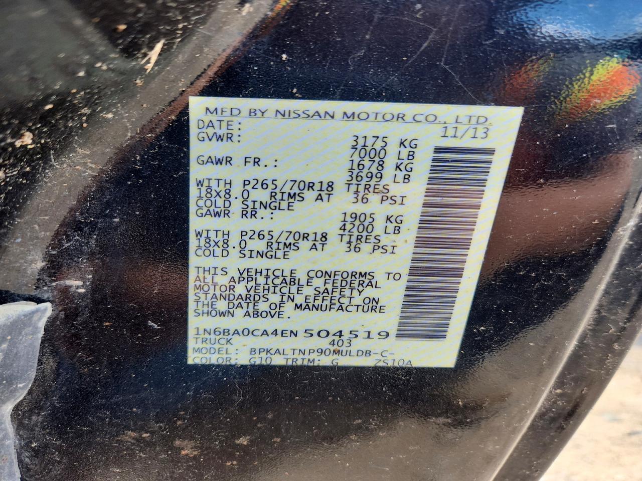 2014 Nissan Titan Sv Black vin: 1N6BA0CA4EN504519
