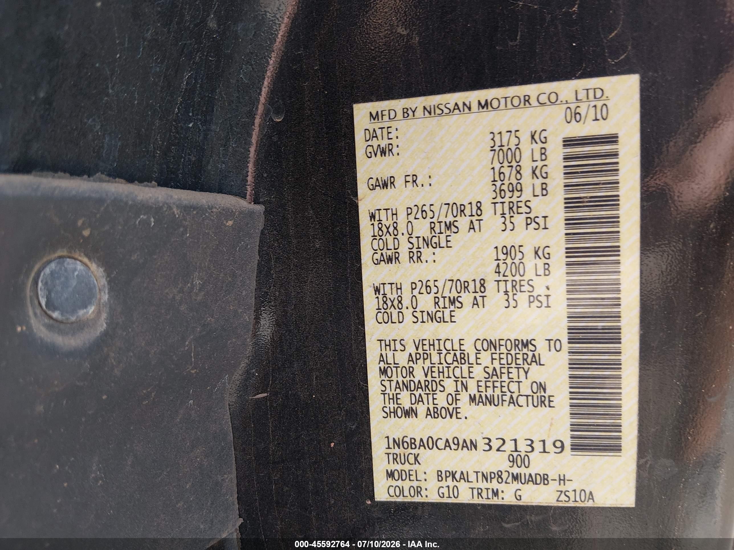 2010 Nissan Titan Se Black vin: 1N6BA0CA9AN321319