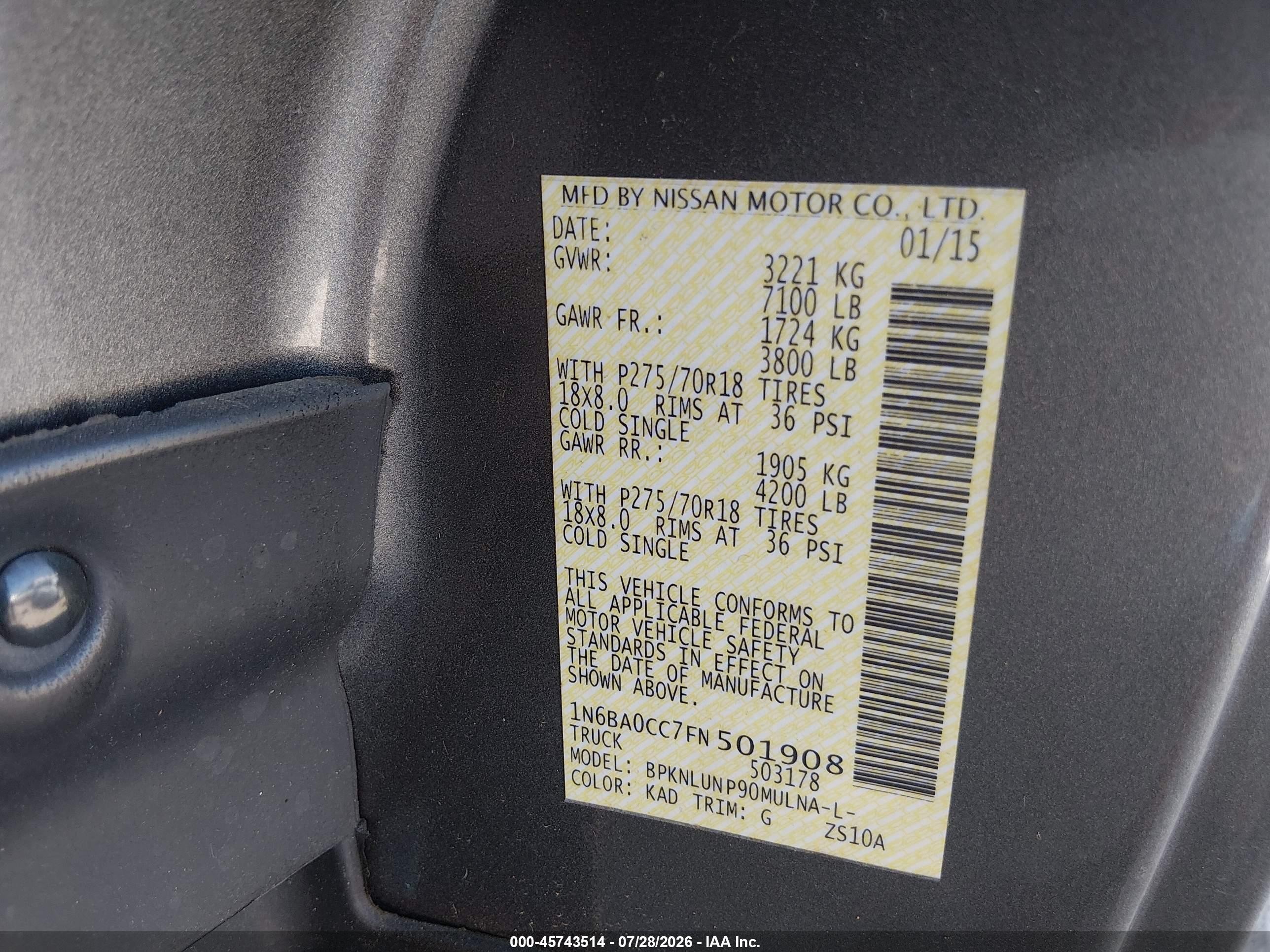 2015 Nissan Titan Pro-4x/s/sv Gray vin: 1N6BA0CC7FN501908