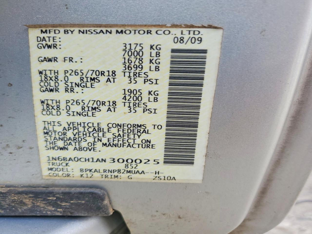 2010 Nissan Titan Xe Silver vin: 1N6BA0CH1AN300025