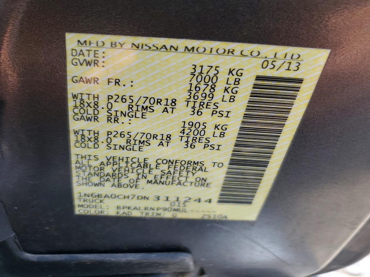 2013 Nissan Titan Gray vin: 1N6BA0CH7DN311244