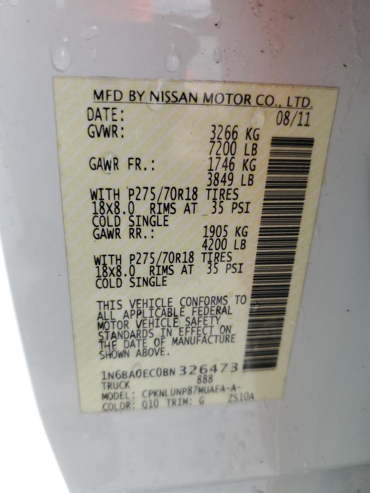 2011 Nissan Titan S White vin: 1N6BA0EC0BN326473