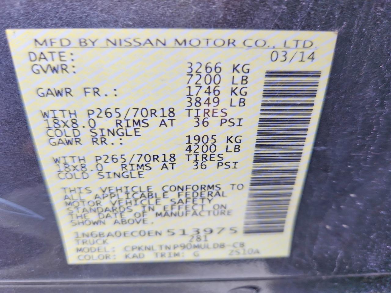 2014 Nissan Titan Sv Gray vin: 1N6BA0EC0EN513975