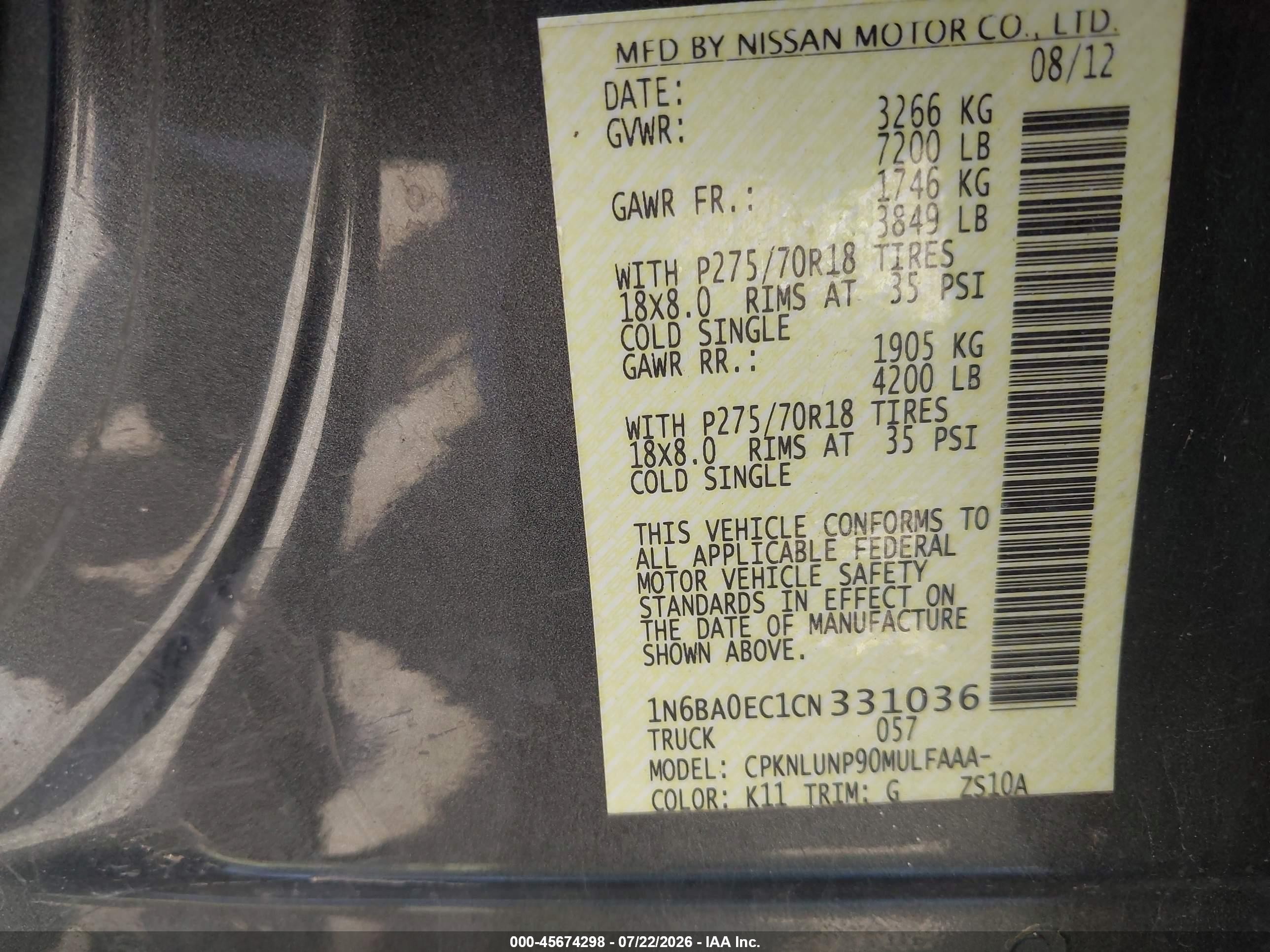 2012 Nissan Titan Pro-4x Gray vin: 1N6BA0EC1CN331036
