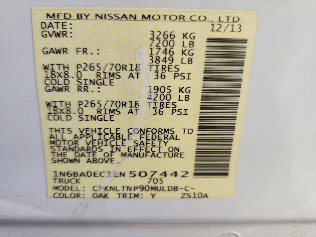 2014 Nissan Titan Sv White vin: 1N6BA0EC1EN507442