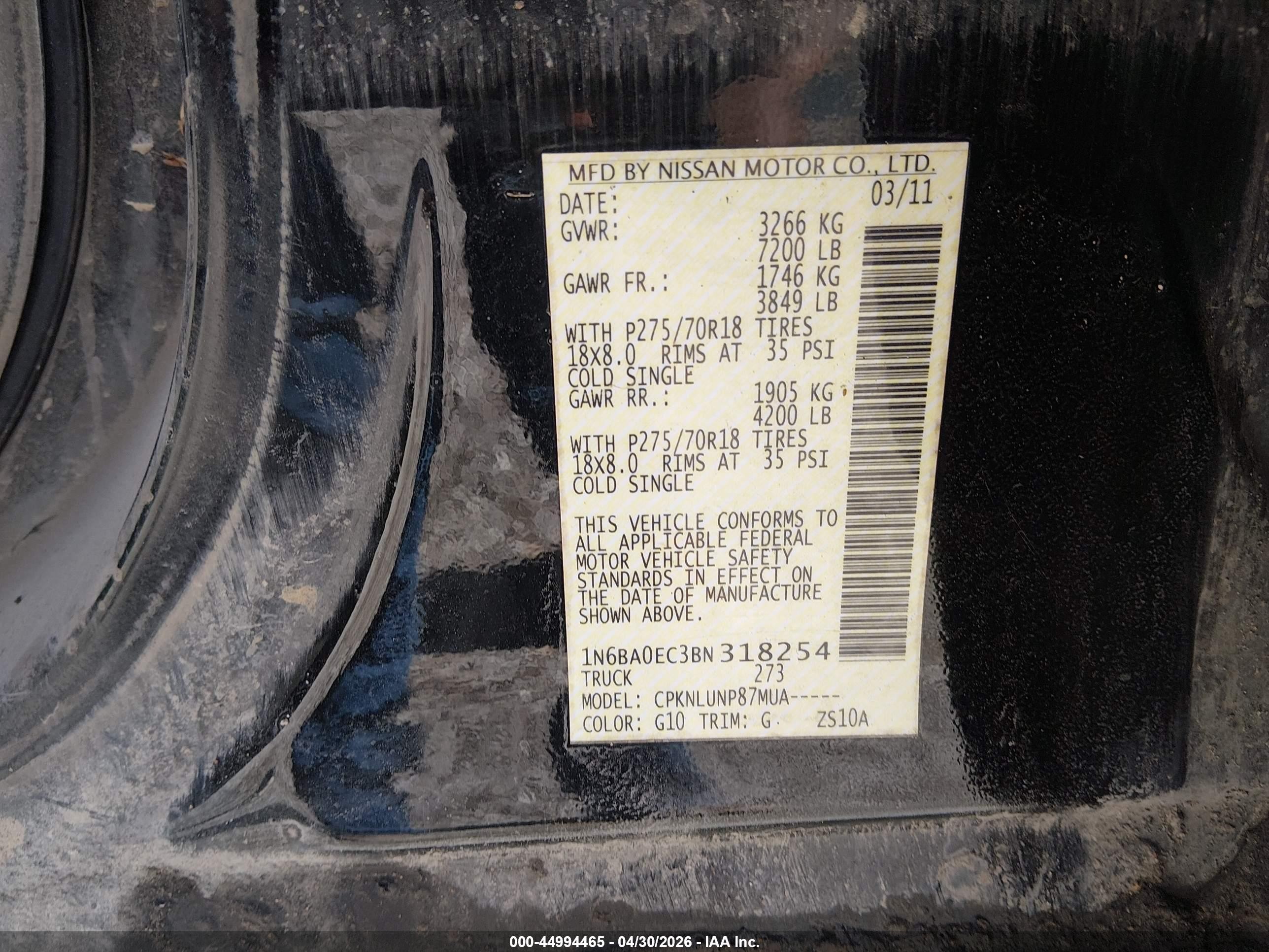 2011 Nissan Titan Pro-4x Black vin: 1N6BA0EC3BN318254