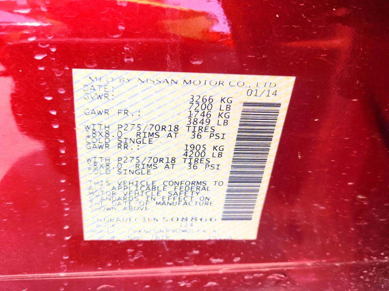 2014 Nissan Titan Pro-4x Red vin: 1N6BA0EC3EN508866