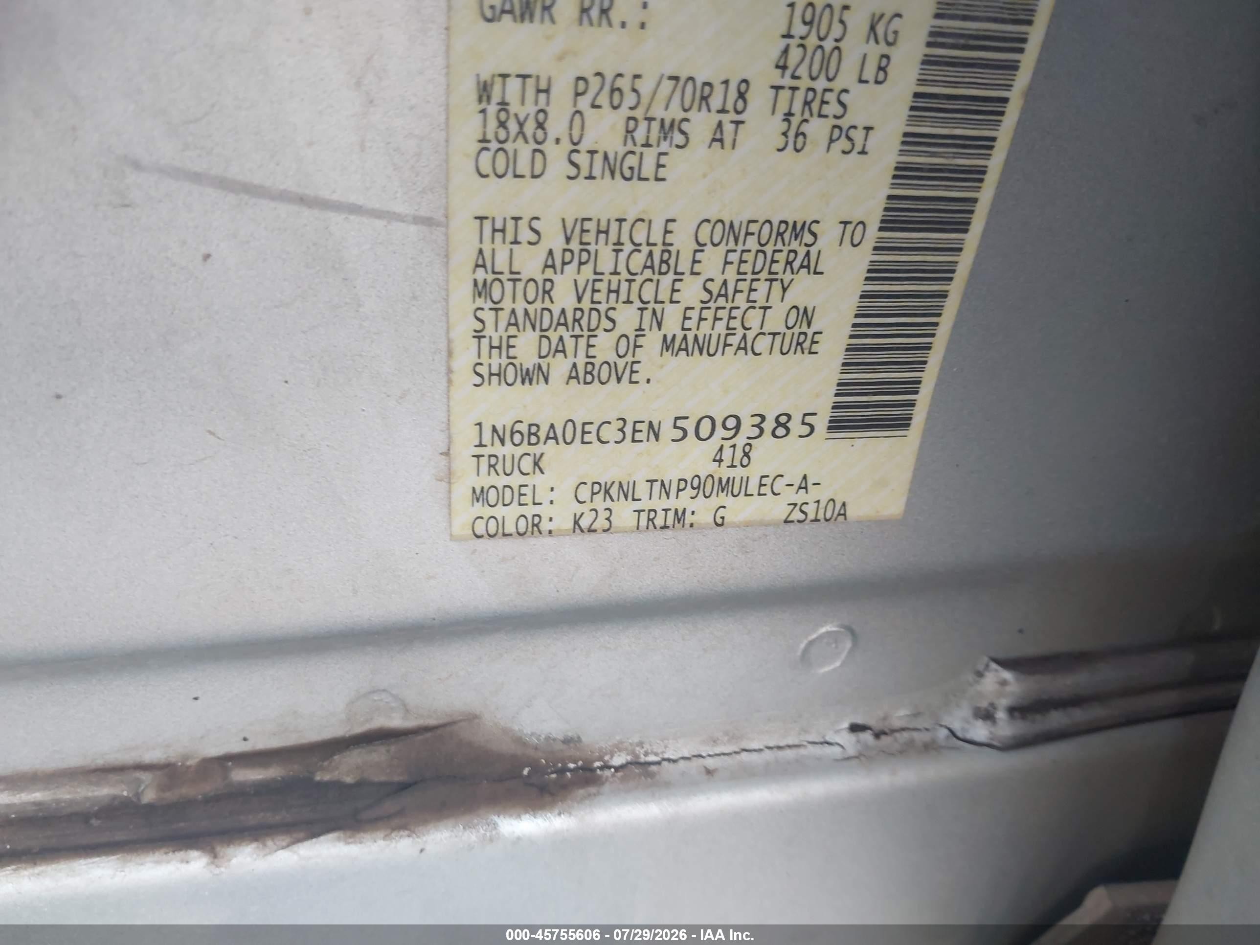 2014 Nissan Titan Sv Silver vin: 1N6BA0EC3EN509385