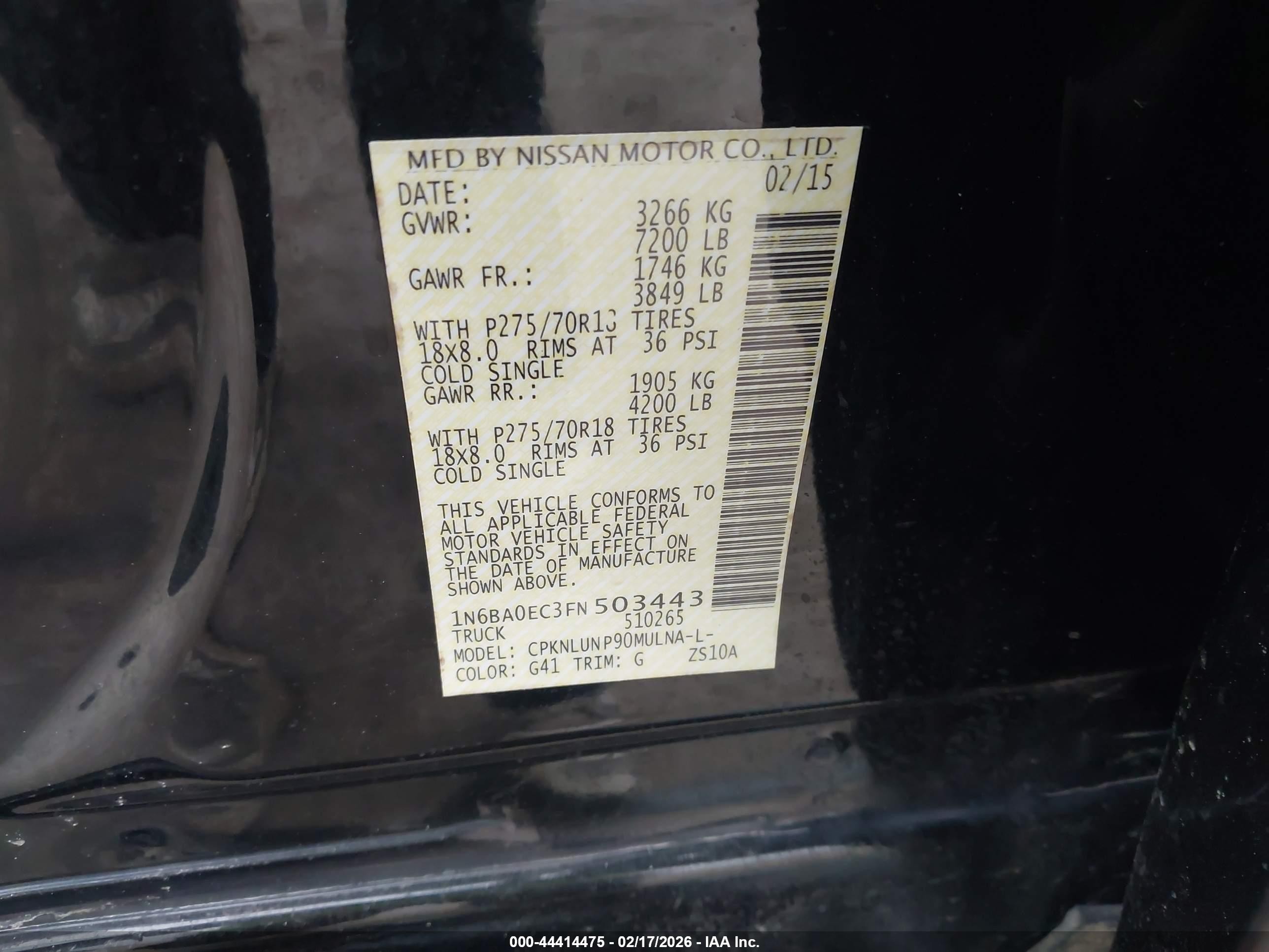 2015 Nissan Titan Pro-4x Черный vin: 1N6BA0EC3FN503443