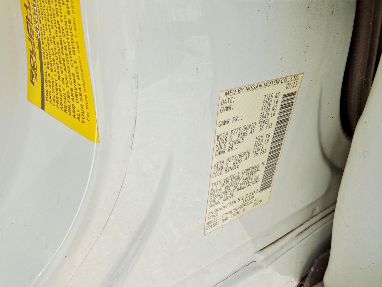 2015 Nissan Titan Sv White vin: 1N6BA0EC3FN513101
