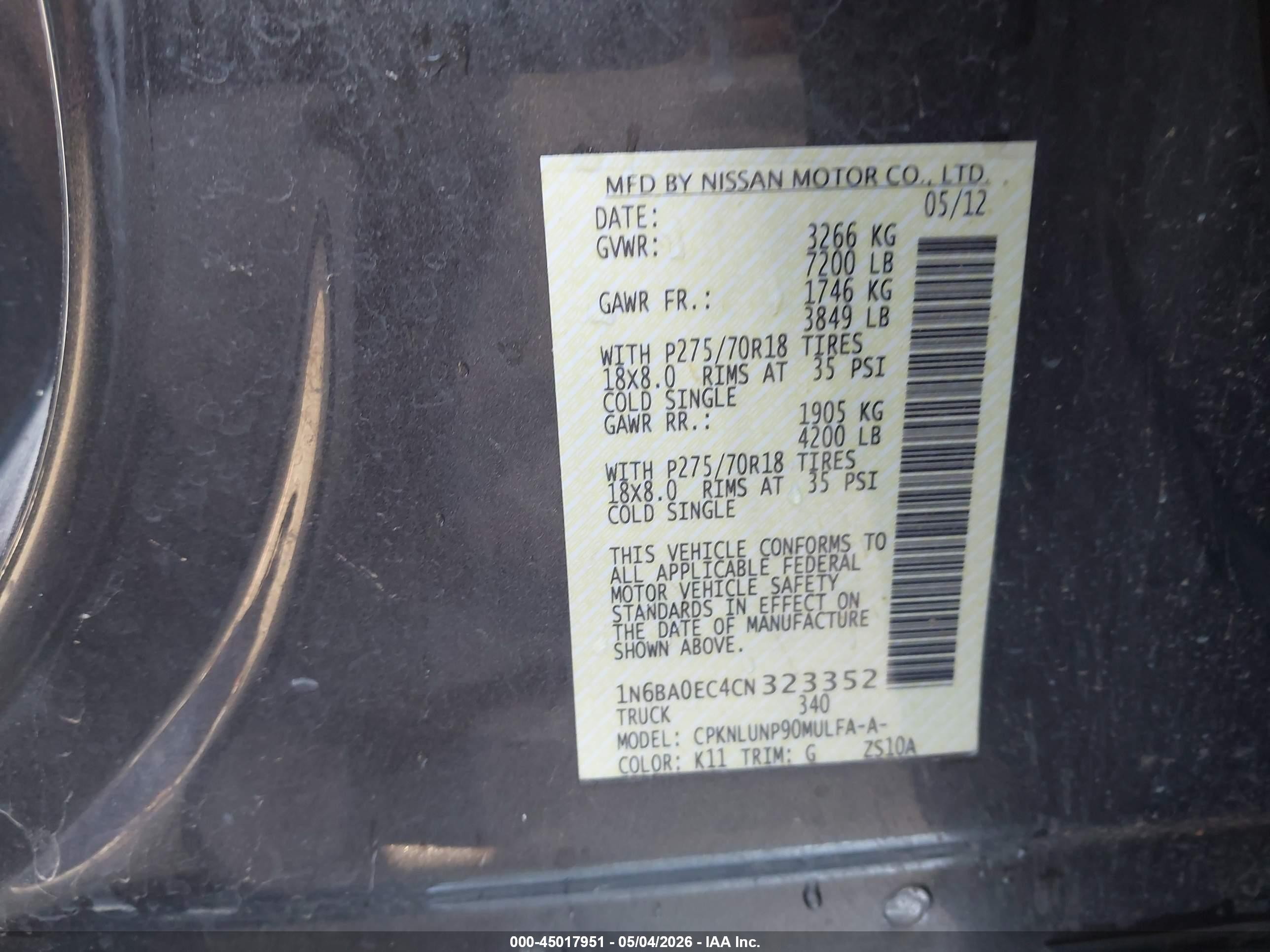 2012 Nissan Titan Pro-4x Серый vin: 1N6BA0EC4CN323352